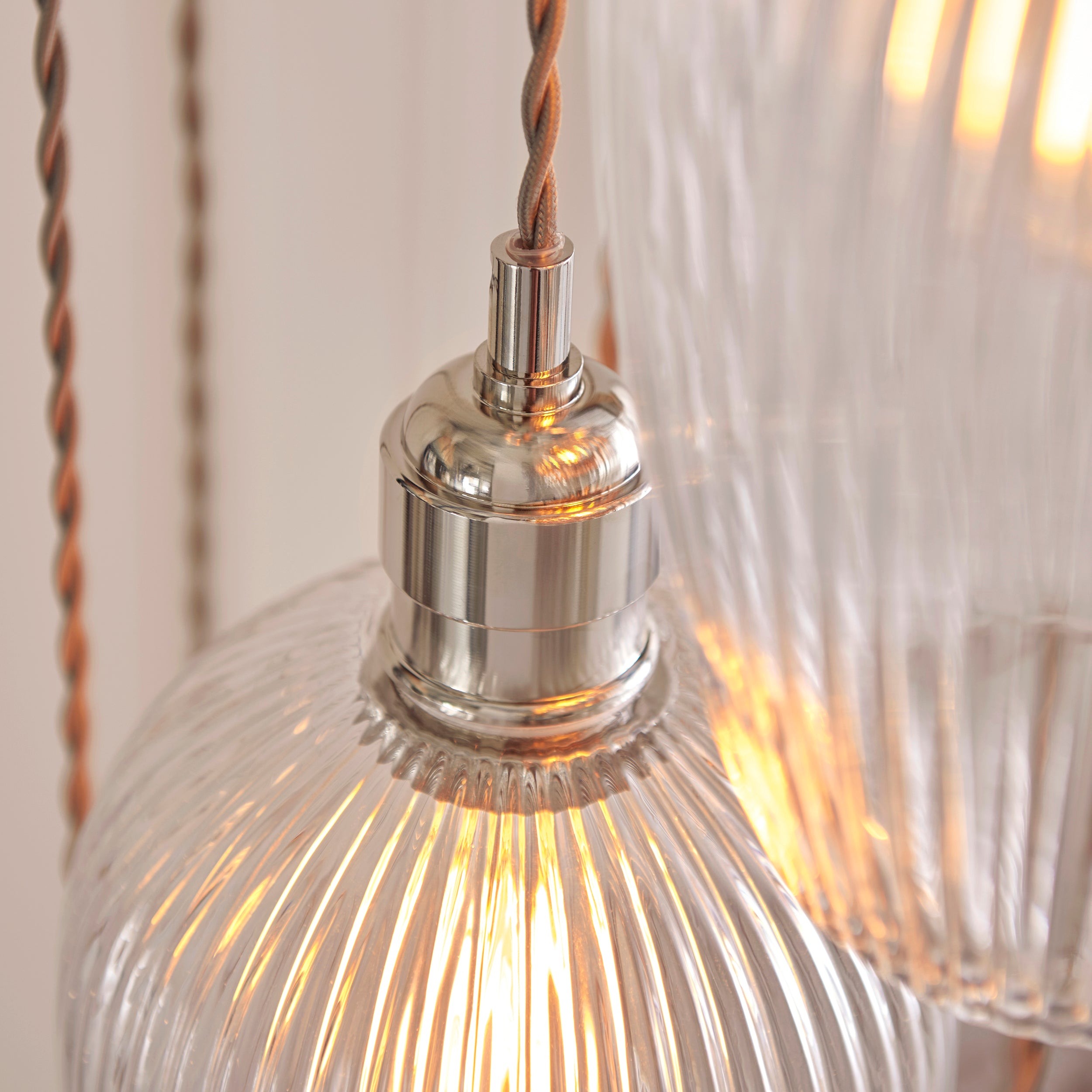 Utopia Finesse 13 Light Cascade Ceiling Pendant - Bright Nickel & Clear Ribbed Glass