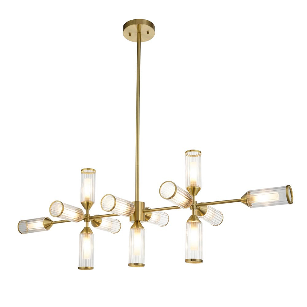 Utopia Matrix 13 Light Linear Pendant - Satin Brass Plate with Clear & Frosted Glass