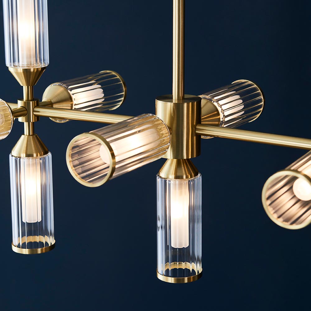 Utopia Matrix 13 Light Linear Pendant - Satin Brass Plate with Clear & Frosted Glass