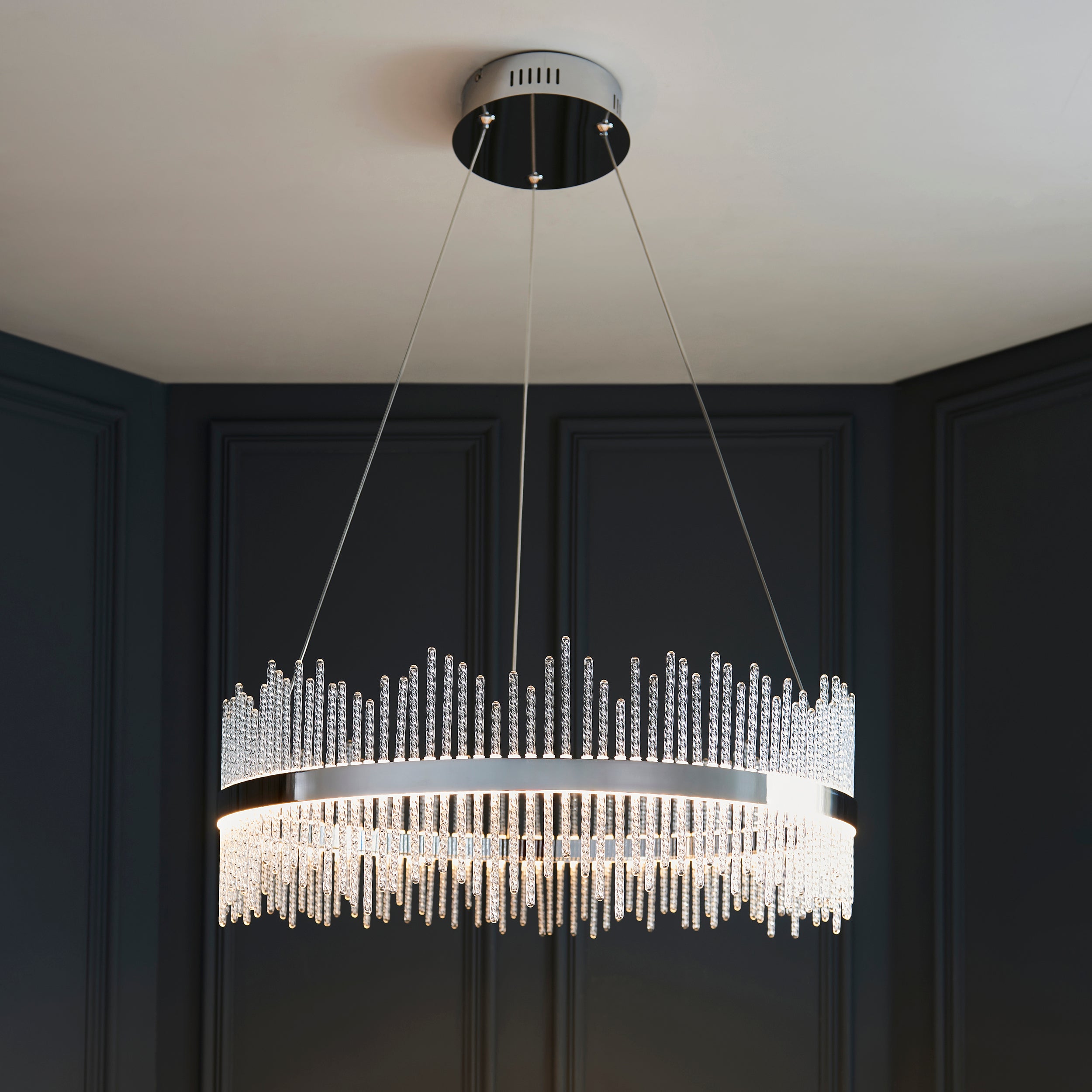 Utopia Twist Large Pendant - Chrome Plate & Clear Glass - 70cm Diameter