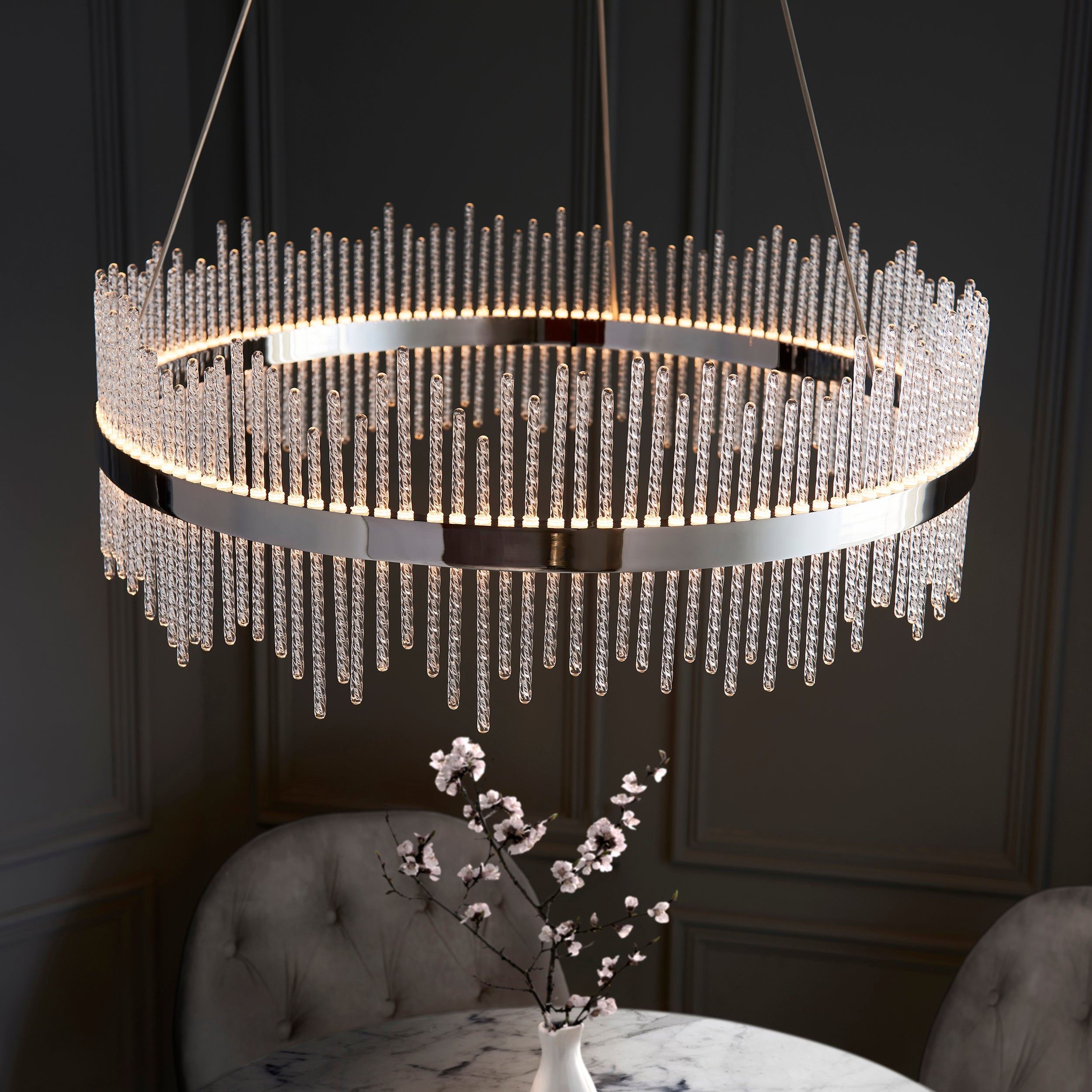 Utopia Twist Large Pendant - Chrome Plate & Clear Glass - 70cm Diameter