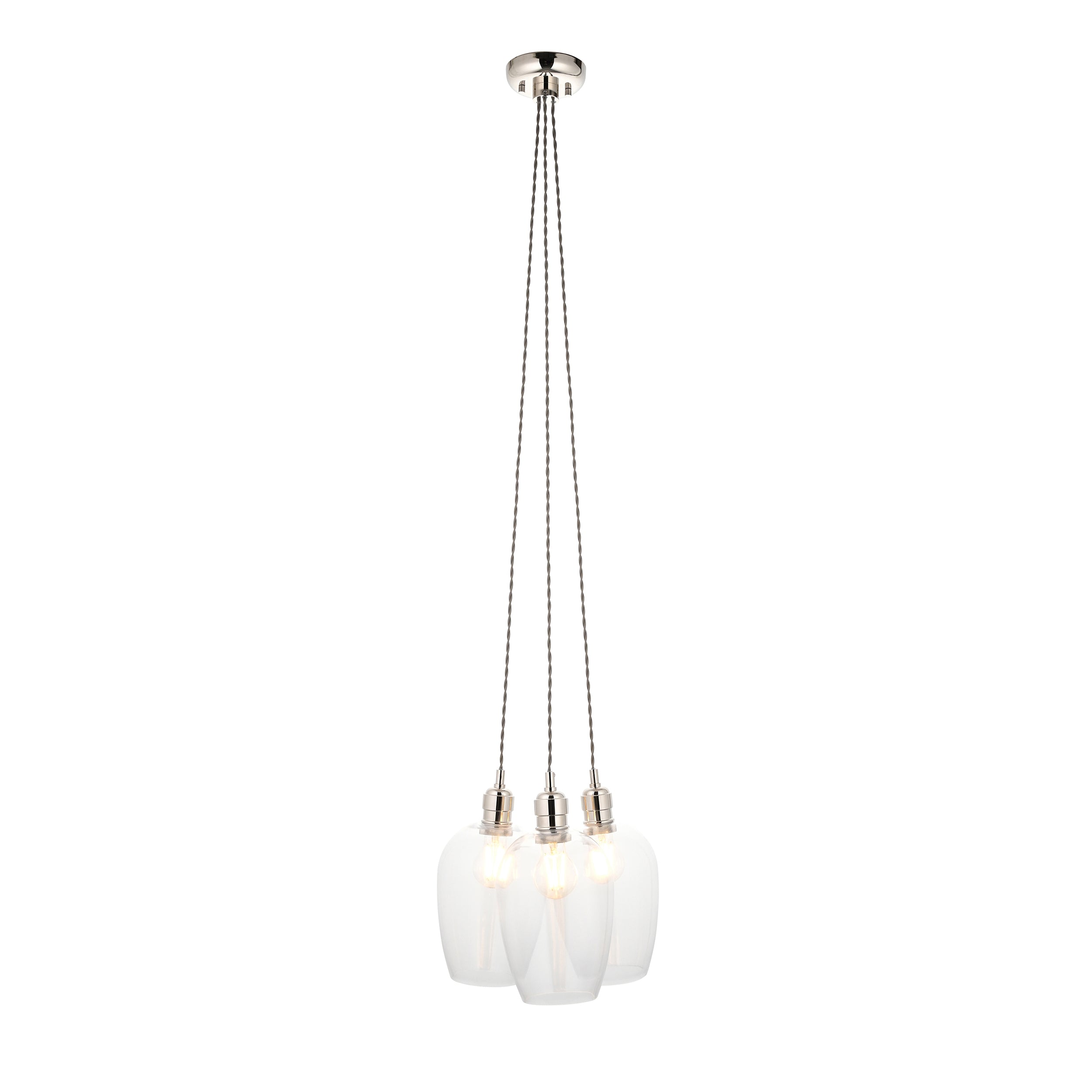 Utopia Finesse 3 Light Cluster Ceiling Pendant - Bright Nickel & Clear Glass