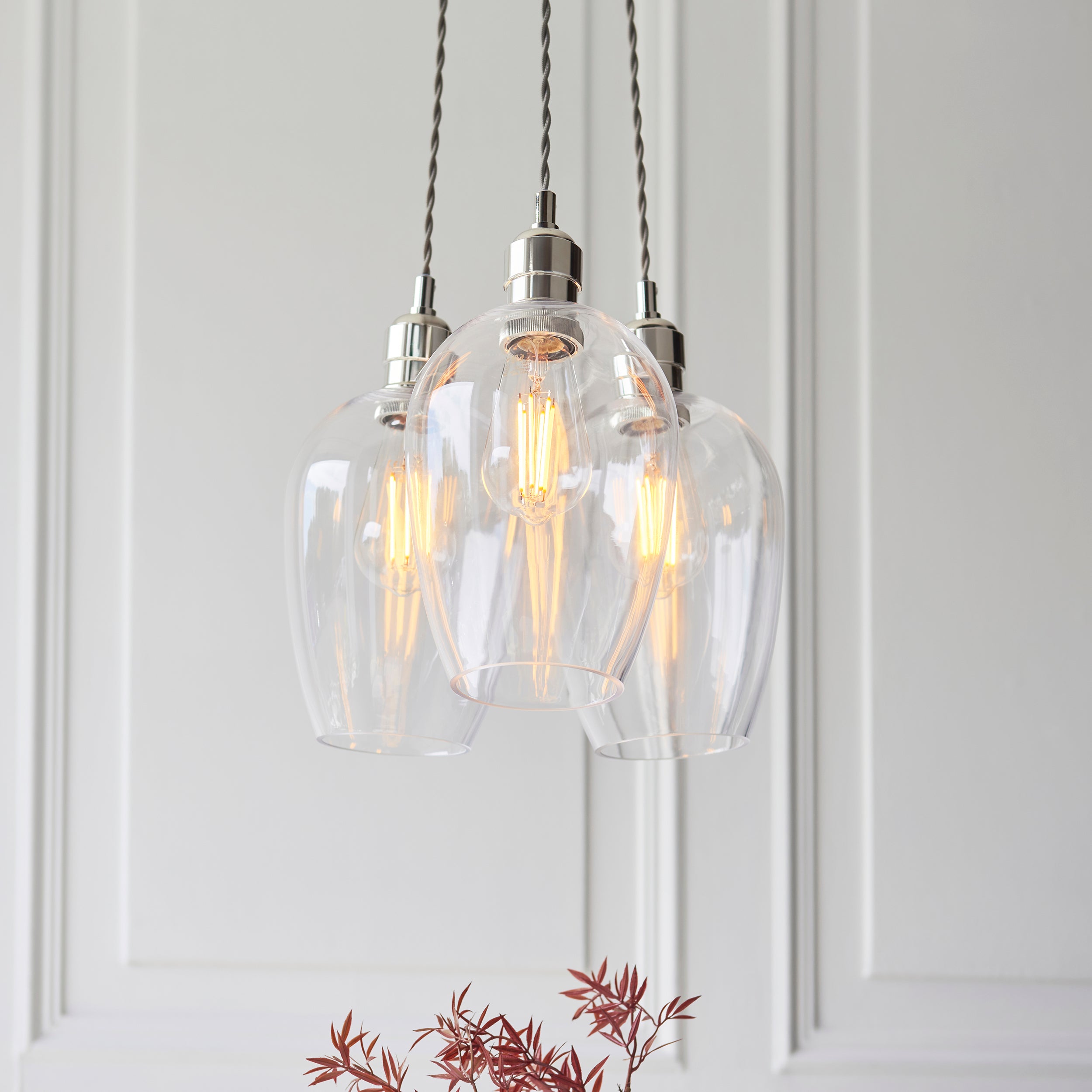 Utopia Finesse 3 Light Cluster Ceiling Pendant - Bright Nickel & Clear Glass