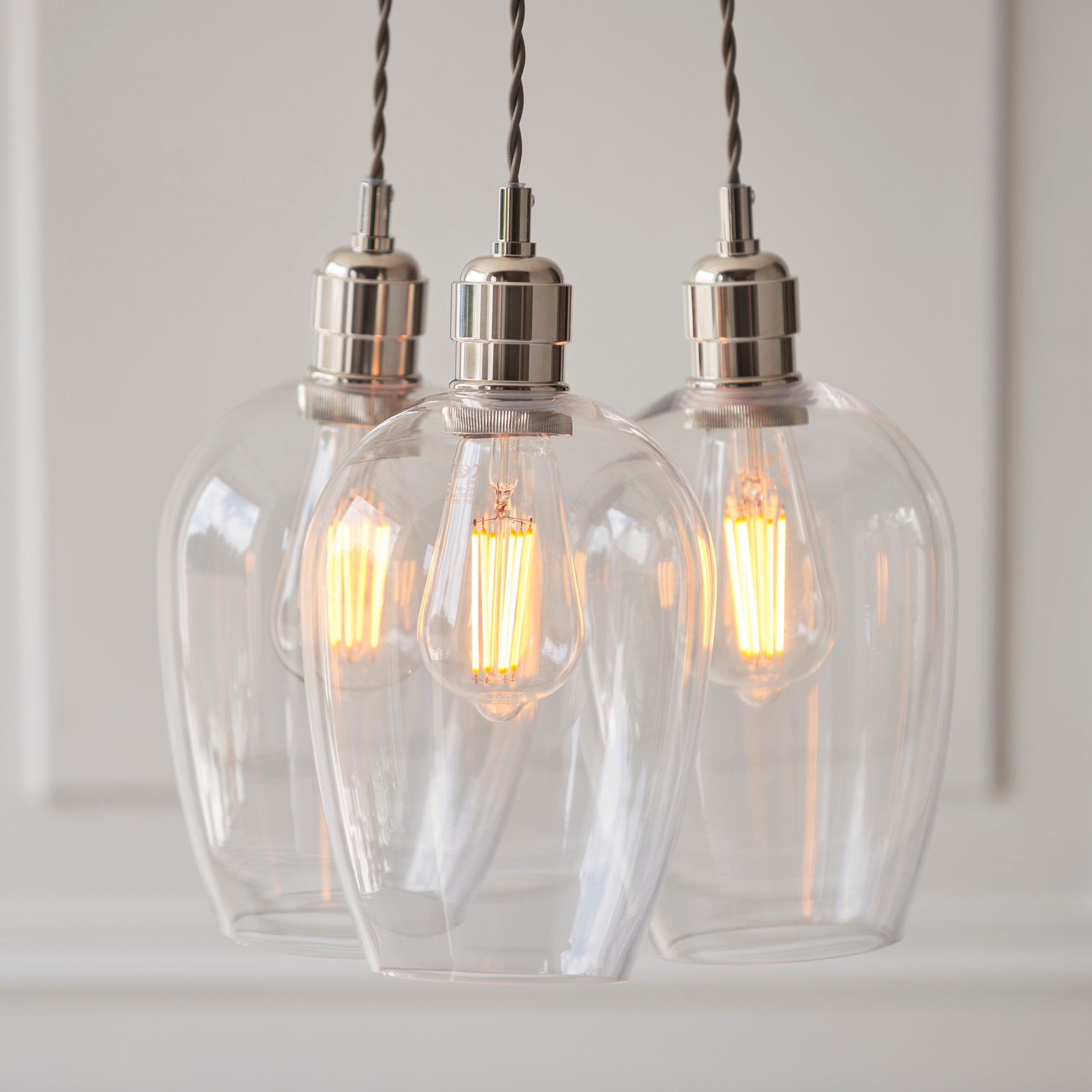 Utopia Finesse 3 Light Cluster Ceiling Pendant - Bright Nickel & Clear Glass