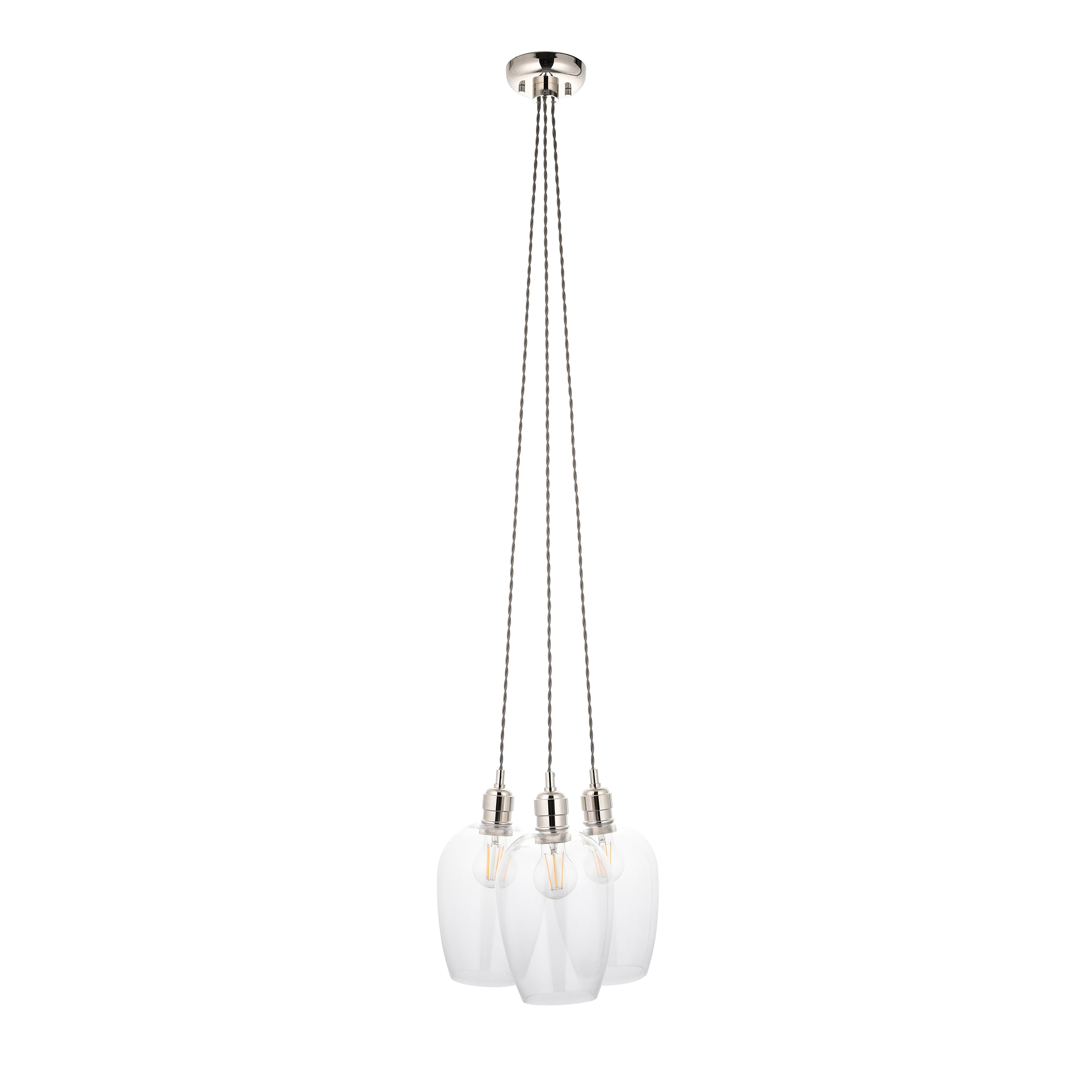 Utopia Finesse 3 Light Cluster Ceiling Pendant - Bright Nickel & Clear Glass
