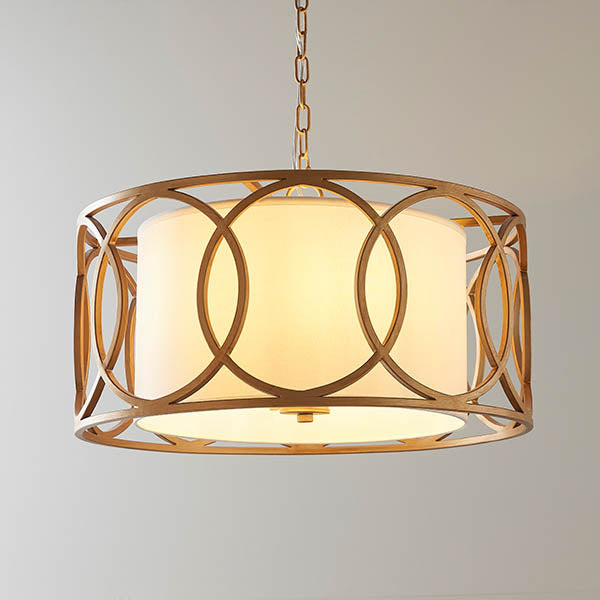 Utopia Ring 4 Light Pendant - Brushed Gold And White Inner Shade - 55cm Diameter