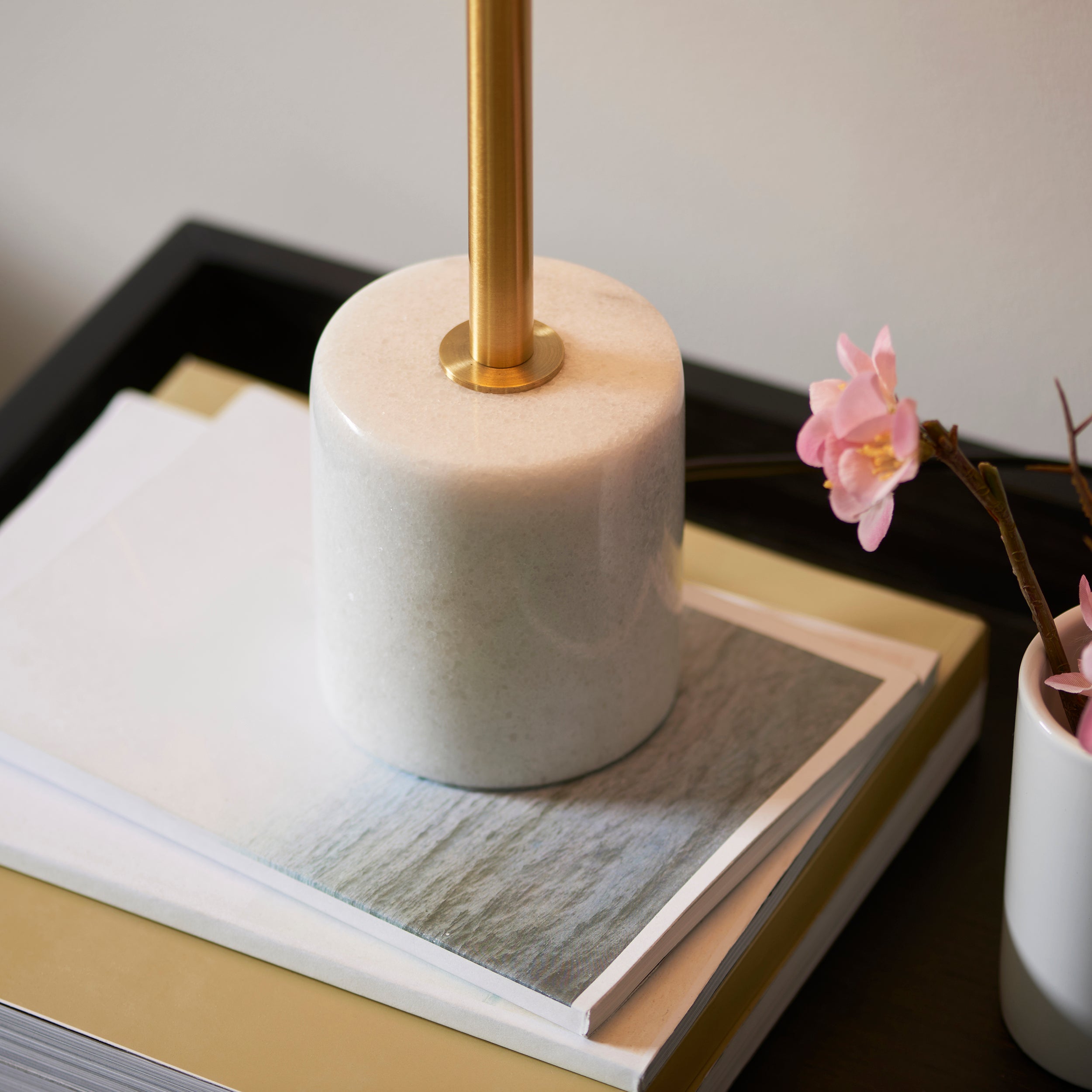 Utopia Parasol Single Table Lamp - Brushed Aged Brass & White Marble