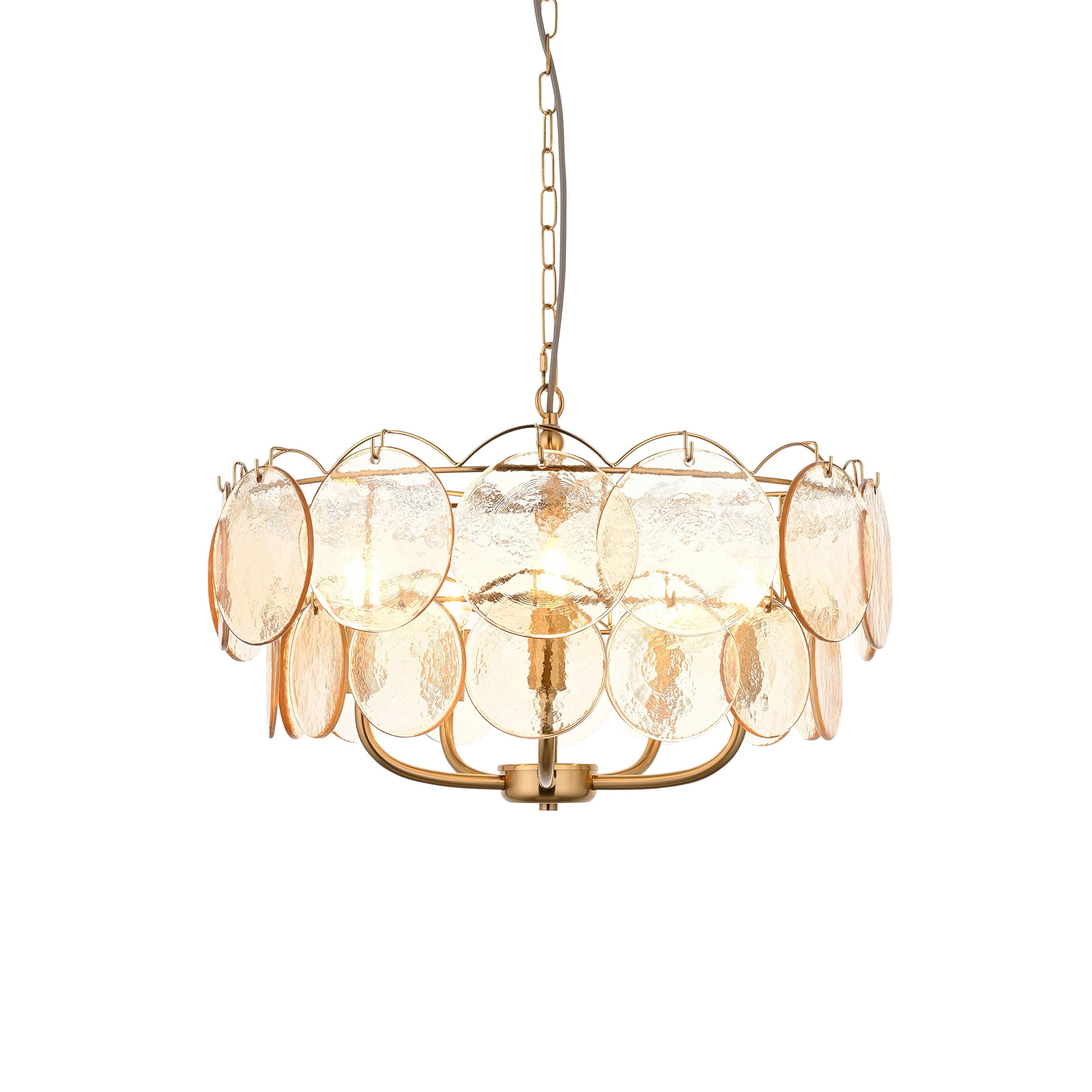 Utopia Aura 5 Light Ceiling Pendant - Brushed Aged Brass & Champagne Glass