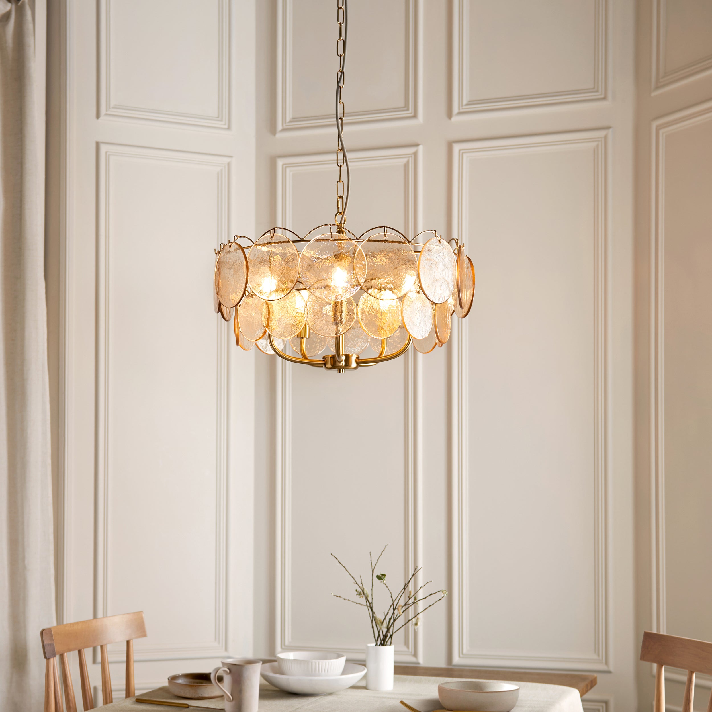 Utopia Aura 5 Light Ceiling Pendant - Brushed Aged Brass & Champagne Glass