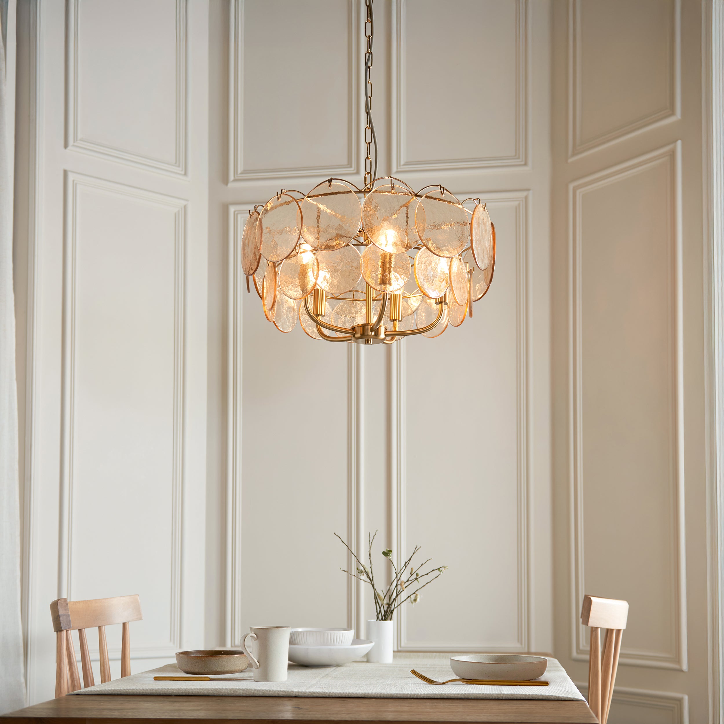 Utopia Aura 5 Light Ceiling Pendant - Brushed Aged Brass & Champagne Glass