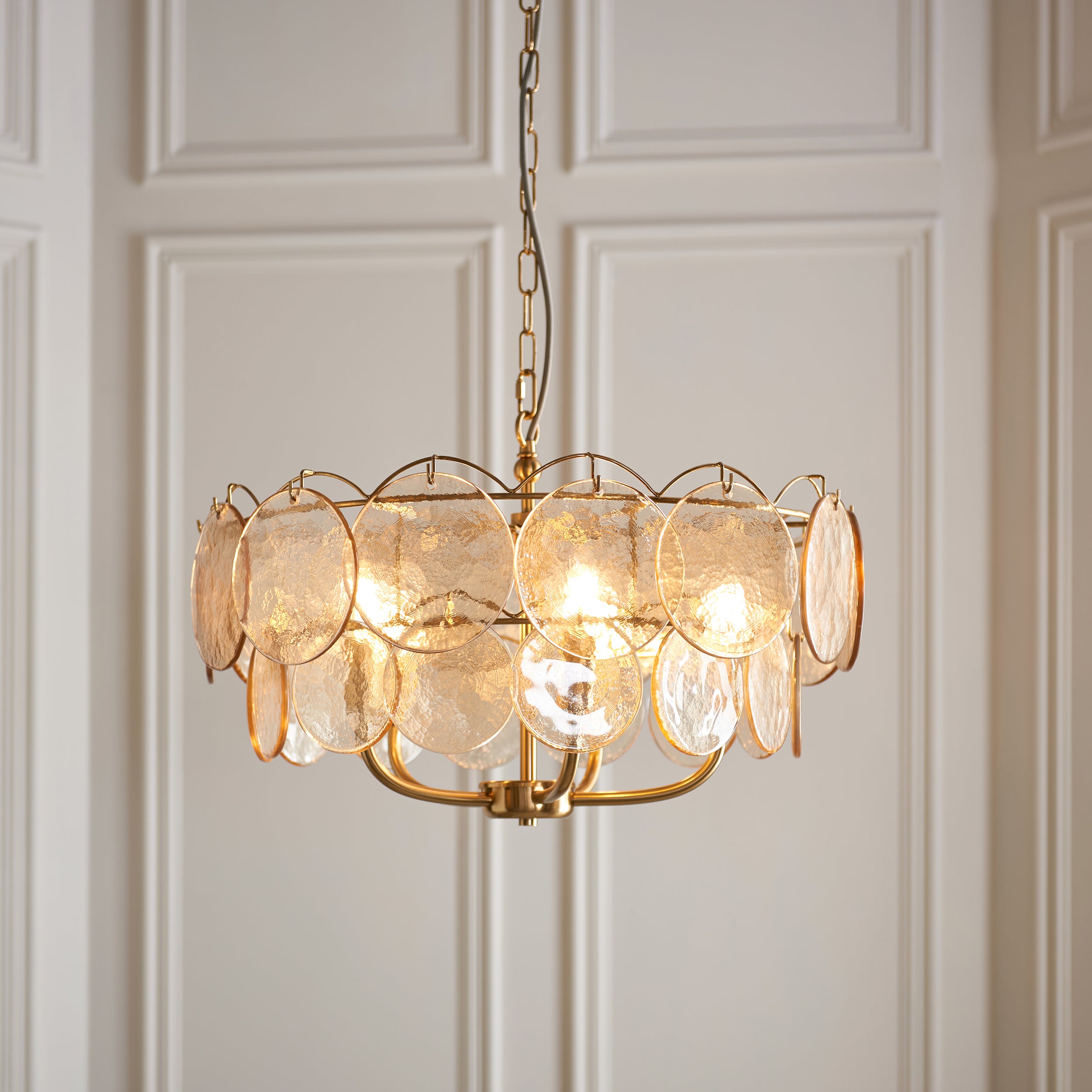 Utopia Aura 5 Light Ceiling Pendant - Brushed Aged Brass & Champagne Glass