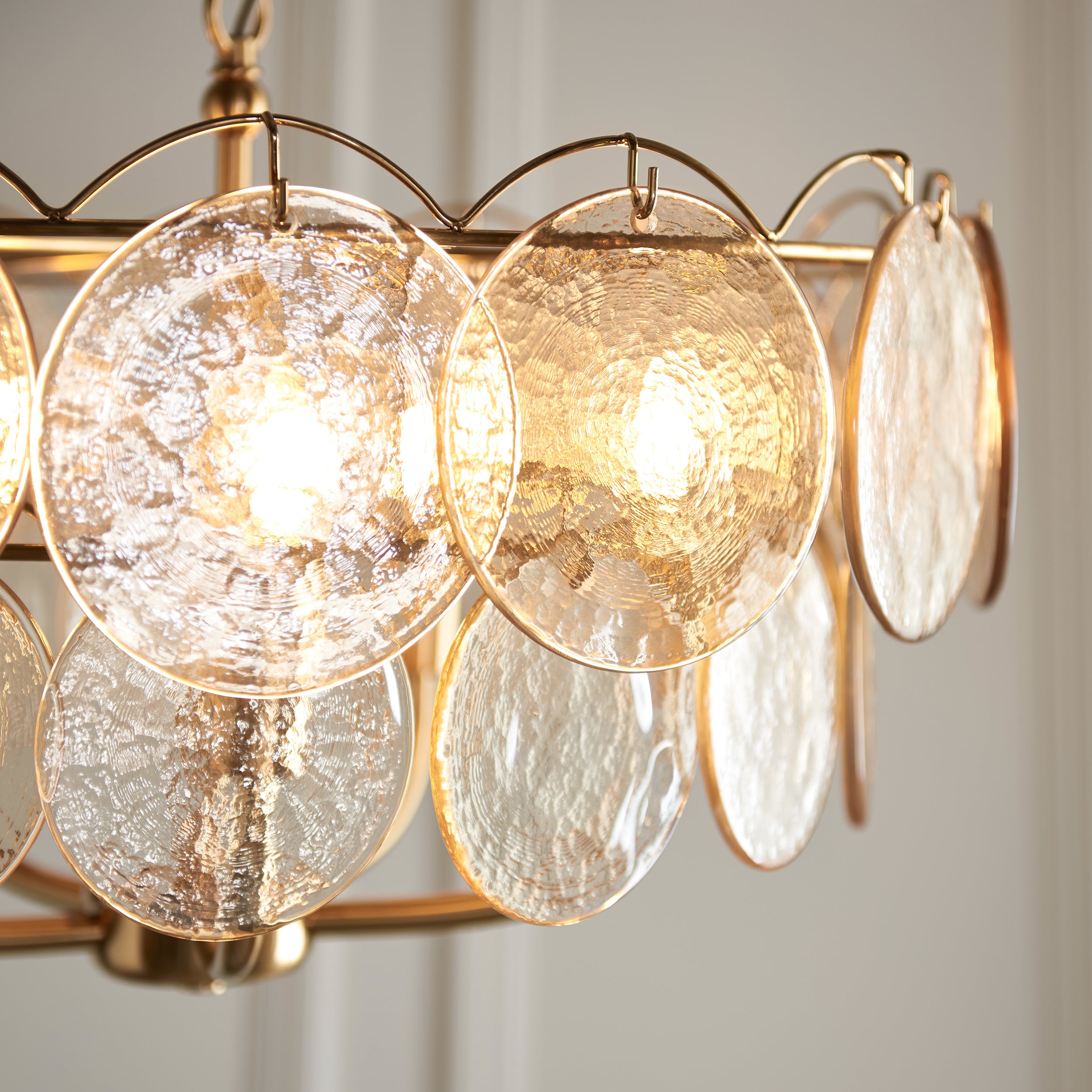 Utopia Aura 5 Light Ceiling Bendant - Brushed Aged Brass & Champagne Glass