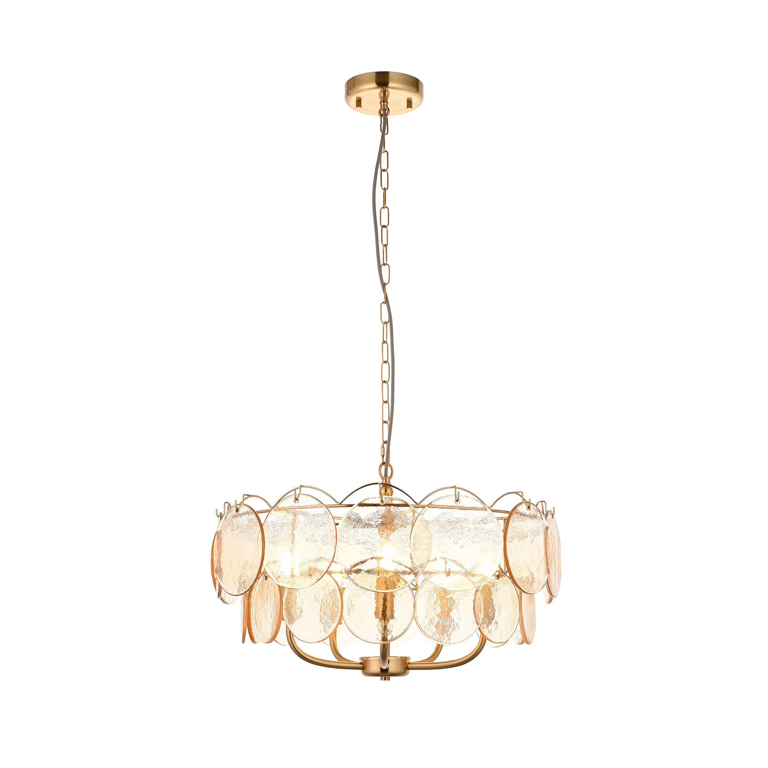 Utopia Aura 5 Light Ceiling Pendant - Brushed Aged Brass & Champagne Glass