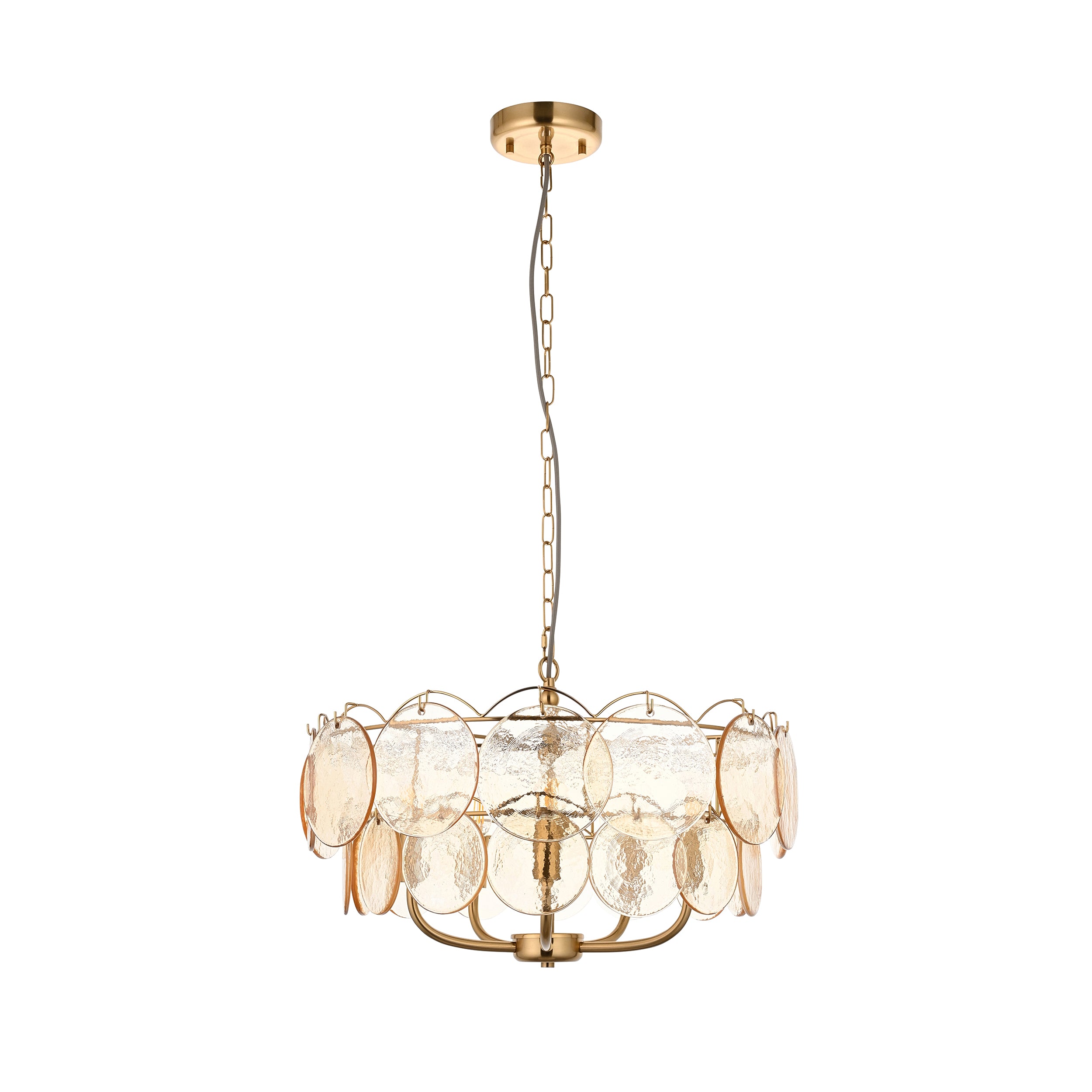 Utopia Aura 5 Light Ceiling Pendant - Brushed Aged Brass & Champagne Glass