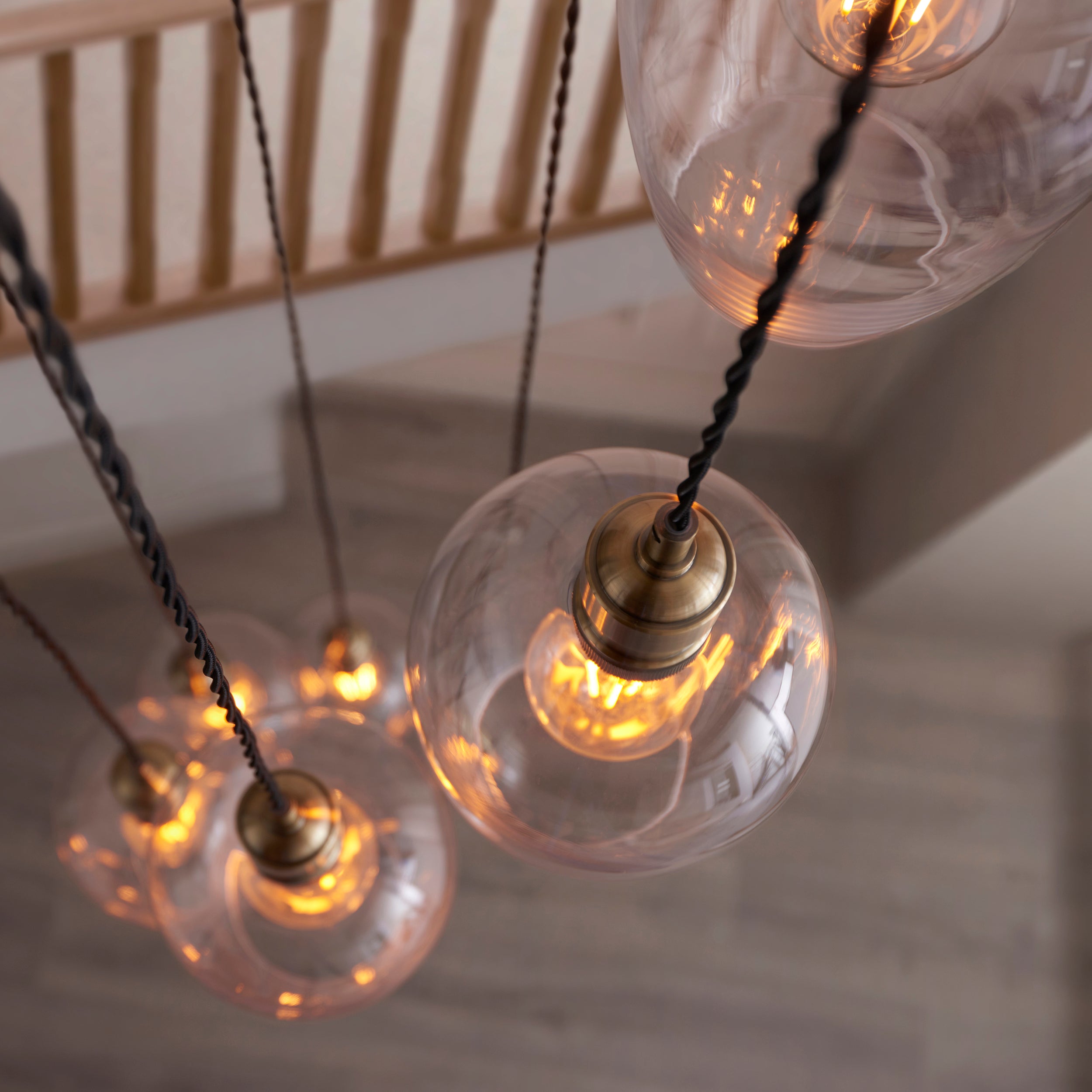 Utopia Finesse 7 Light Cascade Ceiling Pendant - Antique Brass & Clear Glass