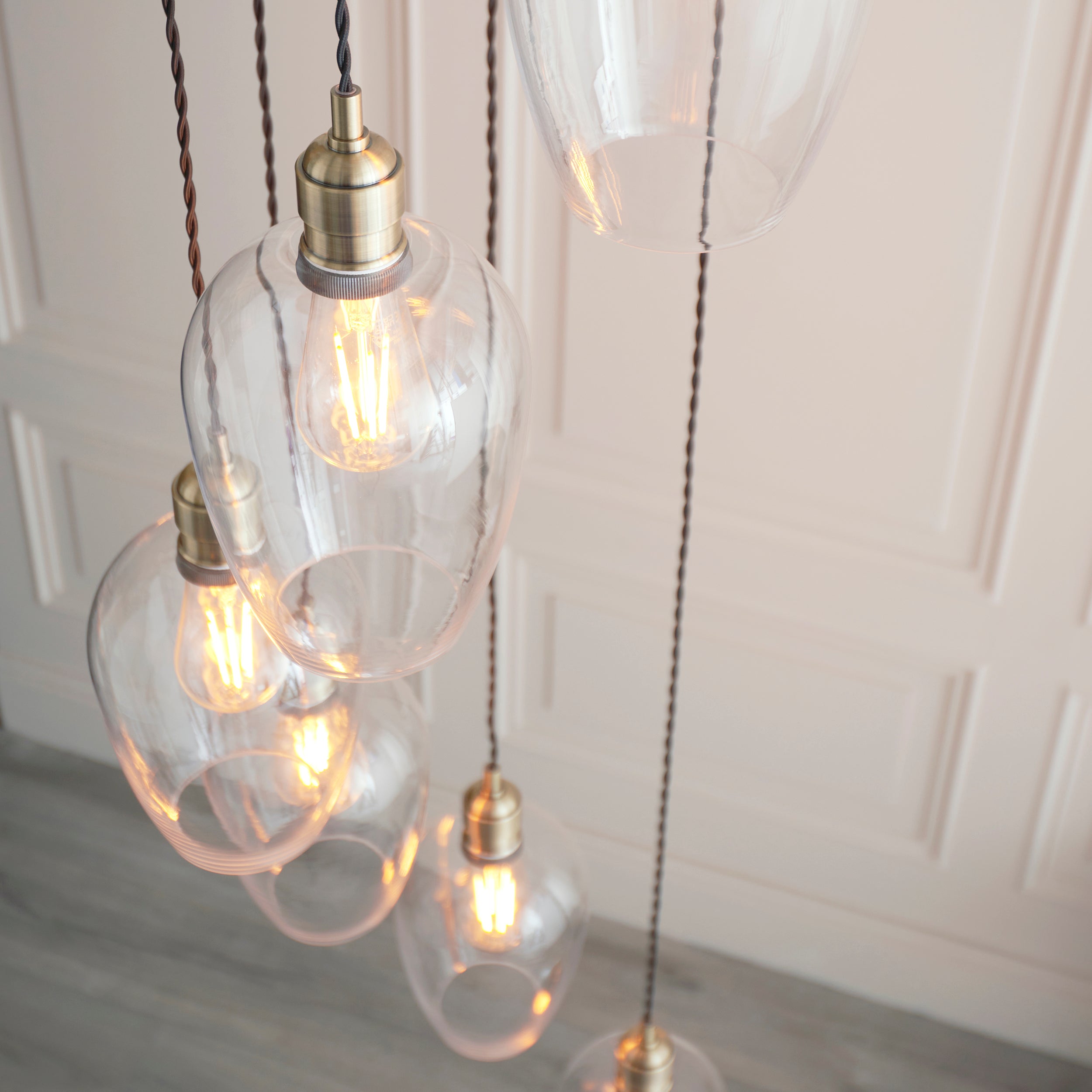 Utopia Finesse 7 Light Cascade Ceiling Pendant - Antique Brass & Clear Glass