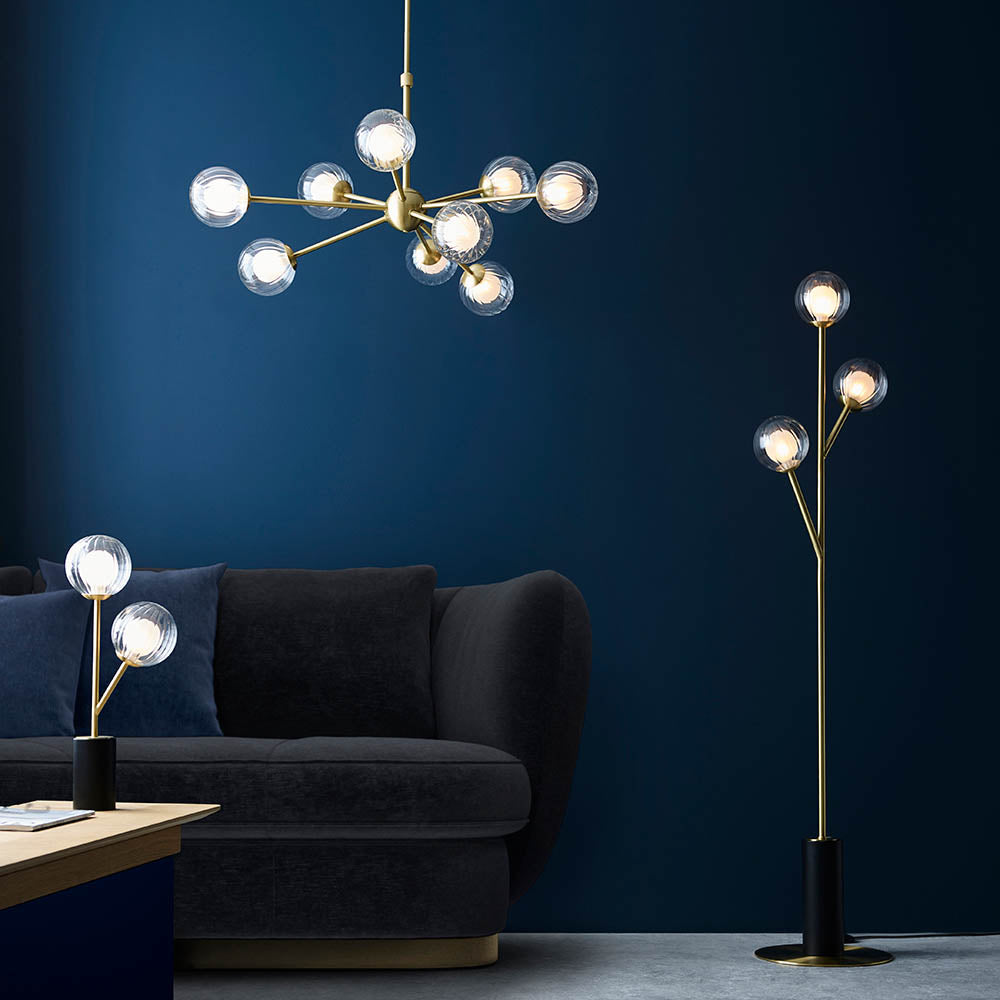 Utopia Matrix Round 9 Light Ceiling Semi Flush - Satin Brass & Glass