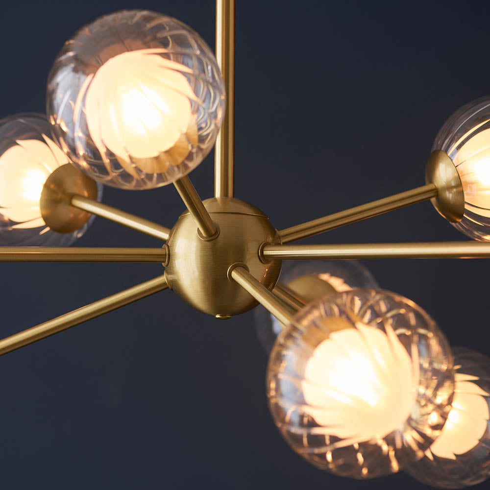 Utopia Matrix Round 9 Light Ceiling Semi Flush - Satin Brass & Glass