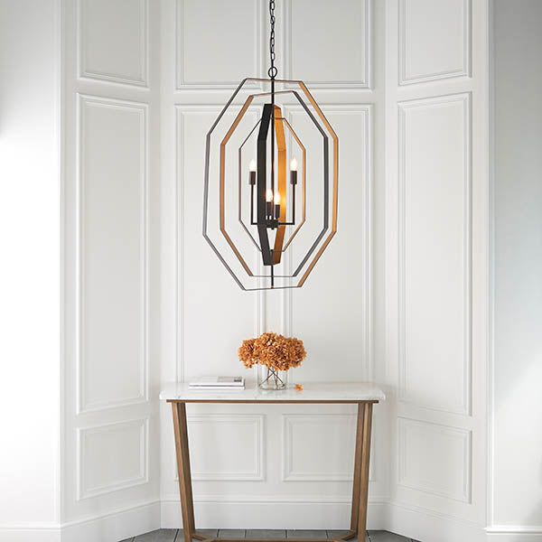 Utopia Octagon 4 Light Pendant - Aged Bronze And Antique Gold - 64cm Diameter