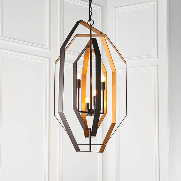Utopia Octagon 4 Light Pendant - Aged Bronze And Antique Gold - 64cm Diameter