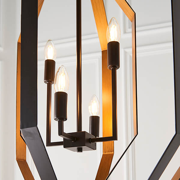 Utopia Octagon 4 Light Pendant - Aged Bronze And Antique Gold - 64cm Diameter