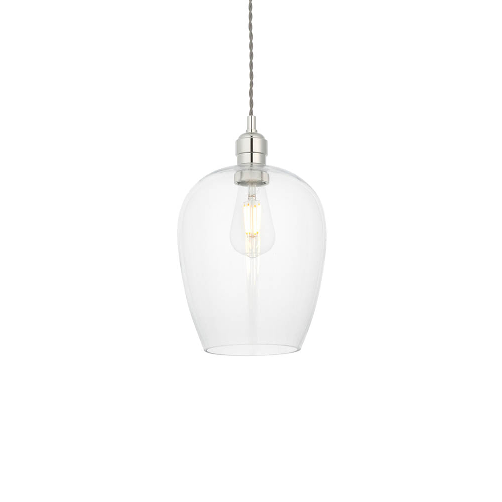 Utopia Walton Single Light Ceiling Pendant - Bright Nickel & Clear Glass