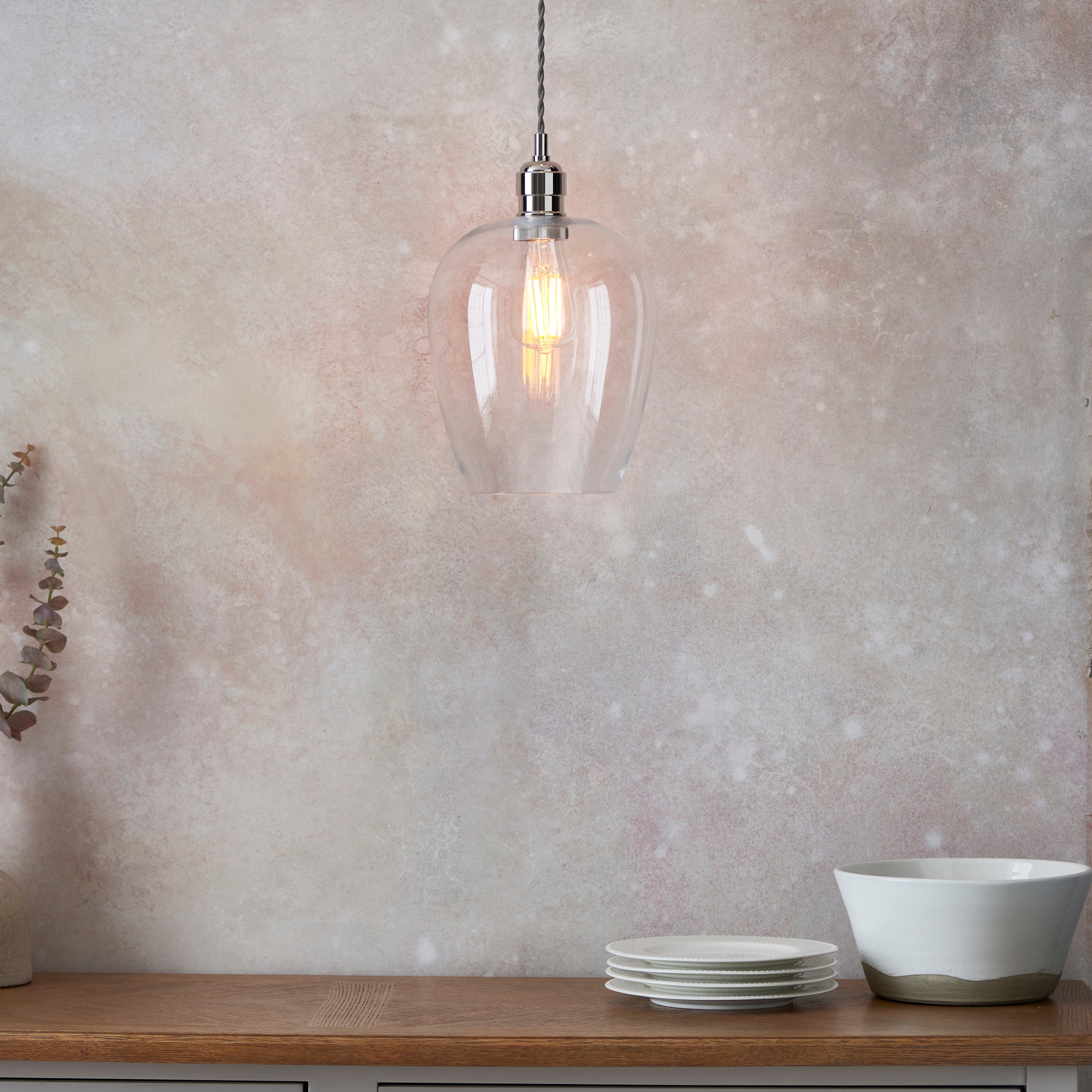 Utopia Walton Single Light Ceiling Pendant - Bright Nickel & Clear Glass