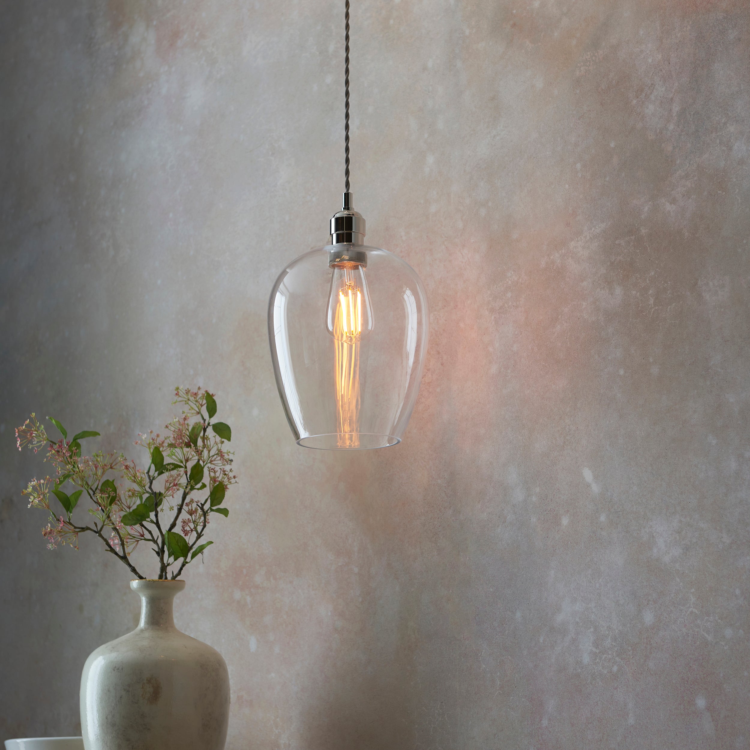 Utopia Walton Single Light Ceiling Pendant - Bright Nickel & Clear Glass