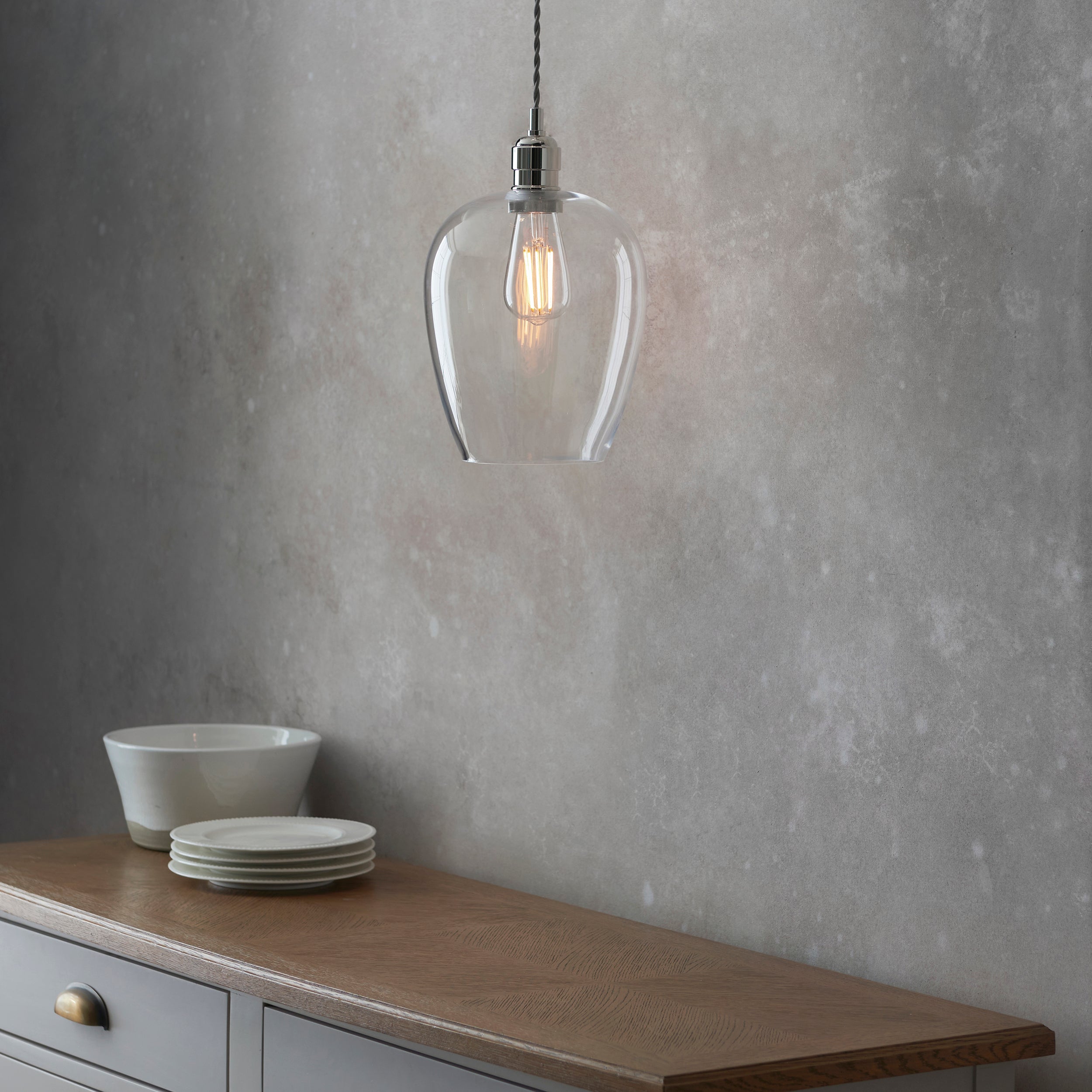 Utopia Walton Single Light Ceiling Pendant - Bright Nickel & Clear Glass