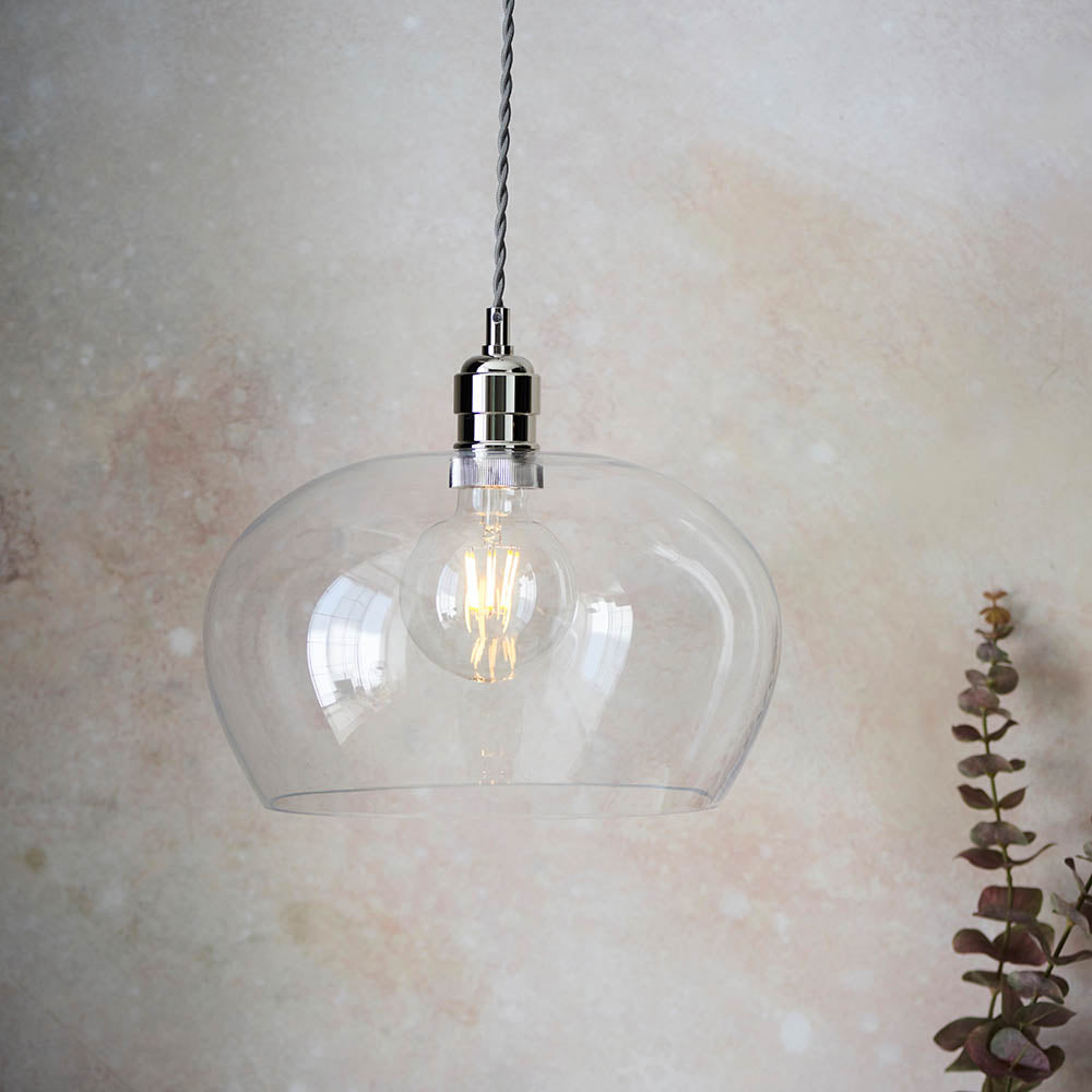 Utopia Walton Medium Ceiling Pendant - Bright Nickel & Clear Glass