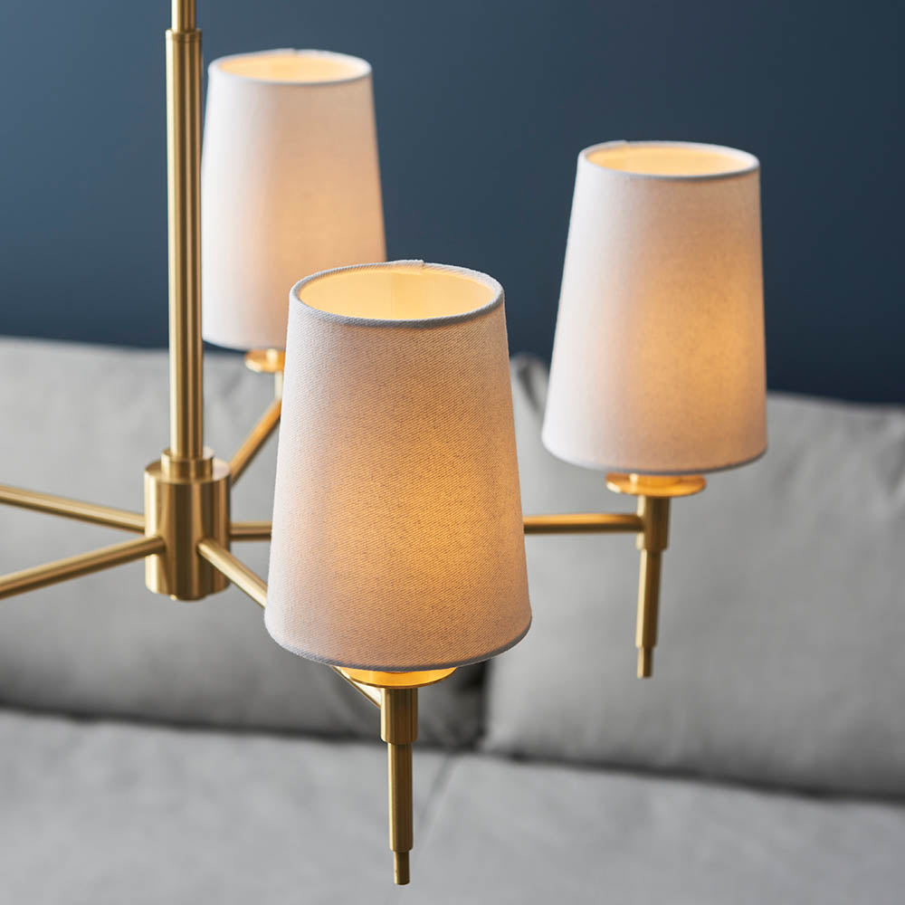 Utopia Eton 5 Light Multi Arm Pendant - Satin Brass & Tapered Shades