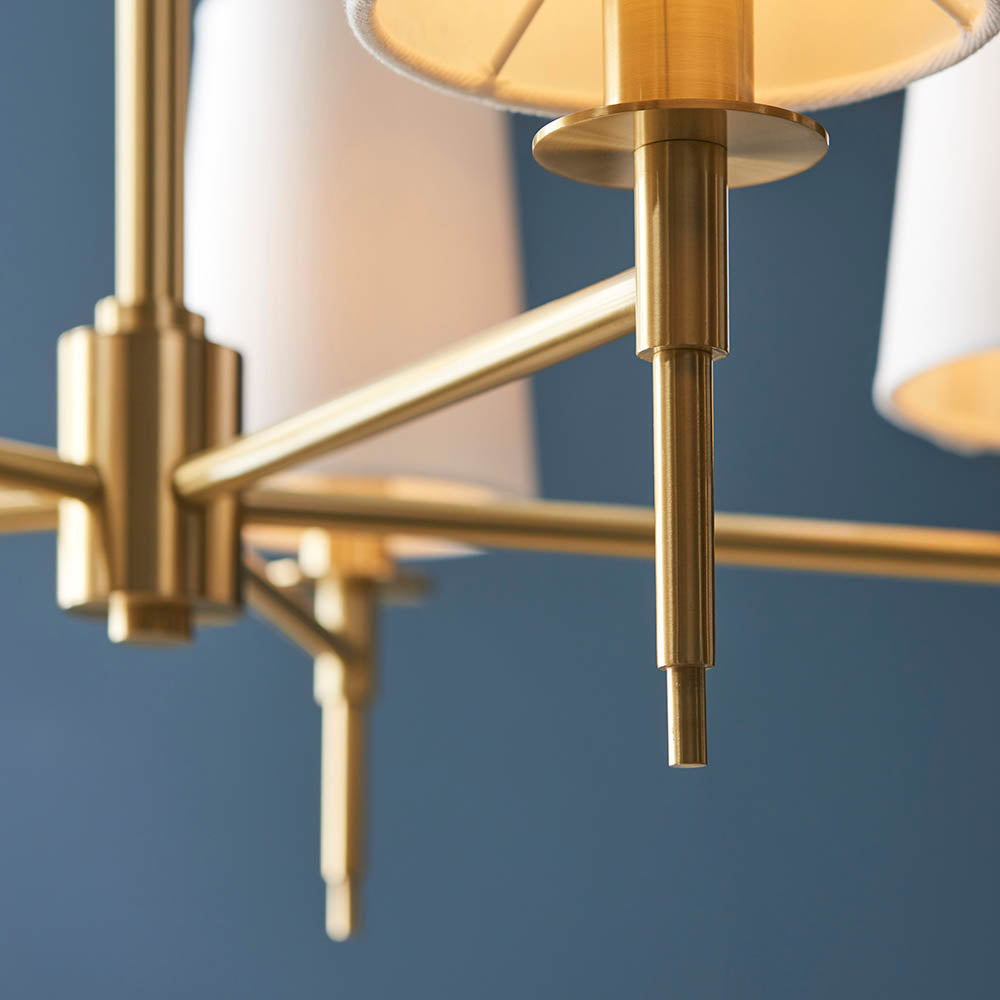 Utopia Eton 5 Light Multi Arm Pendant - Satin Brass & Tapered Shades