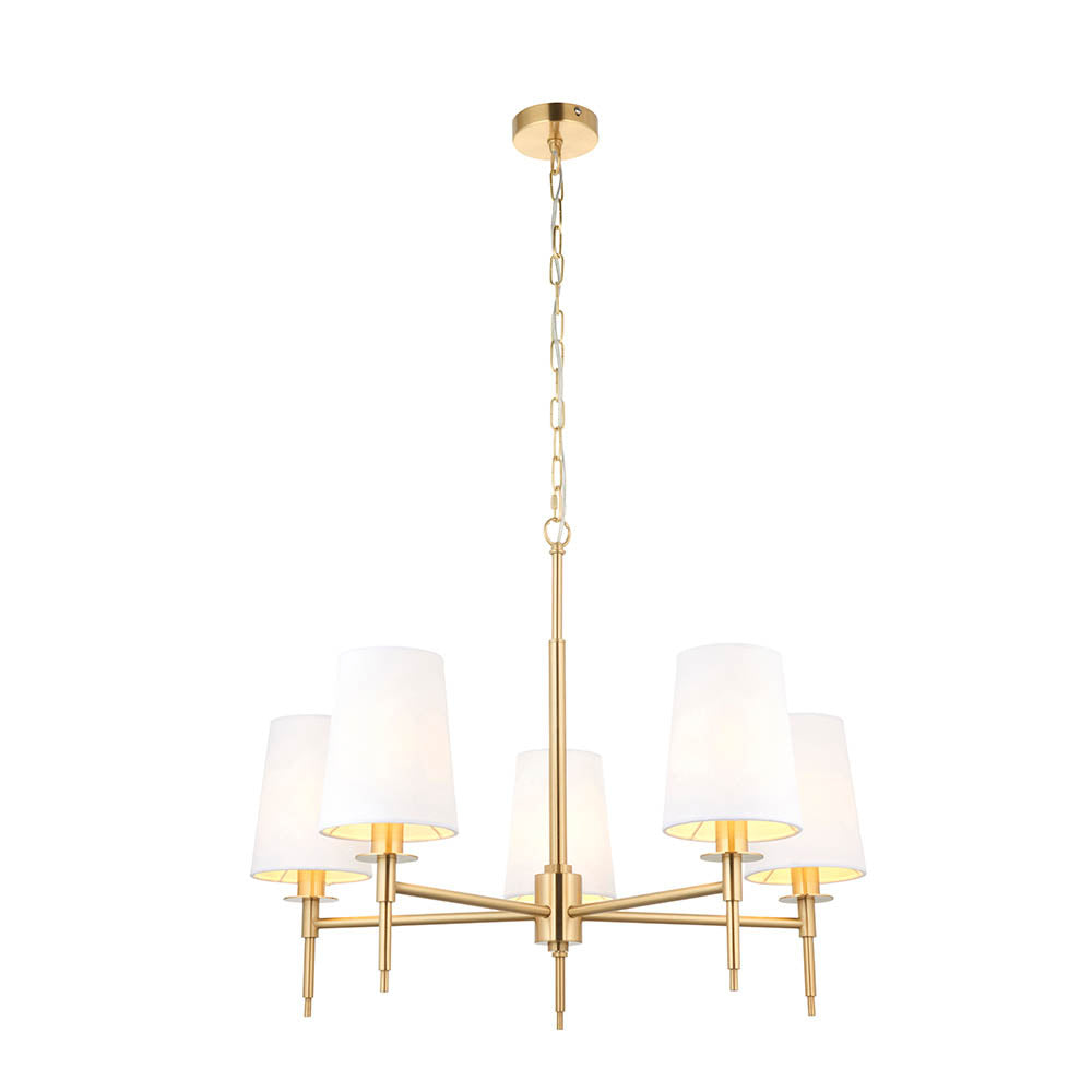 Utopia Eton 5 Light Multi Arm Pendant - Satin Brass & Tapered Shades