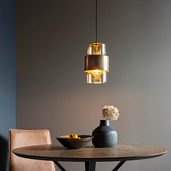 Utopia Swirl Single Pendant - Brass Patina With Champagne Tinted Glass