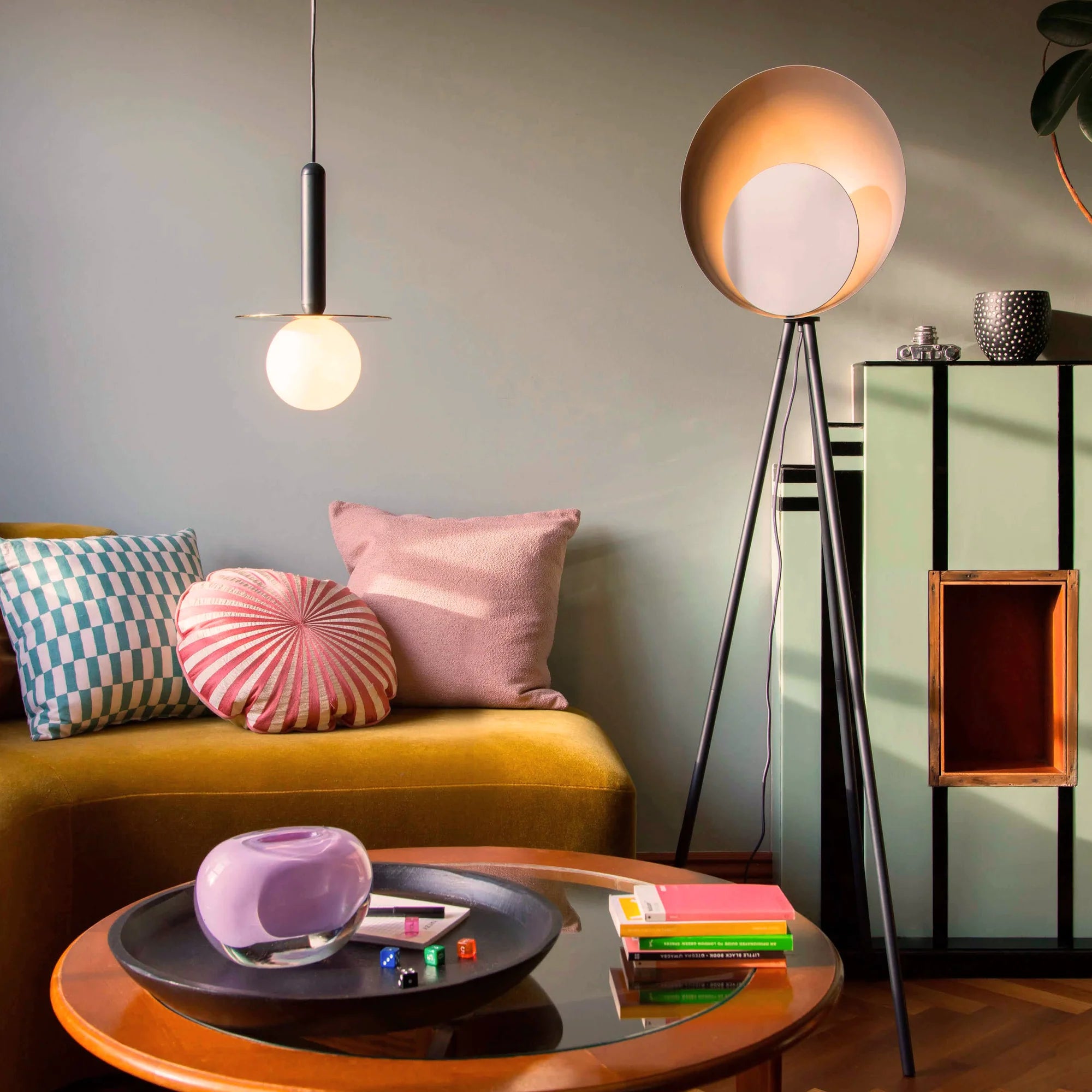 houseof. Plate Pendant Ceiling Light - Charcoal & Brass