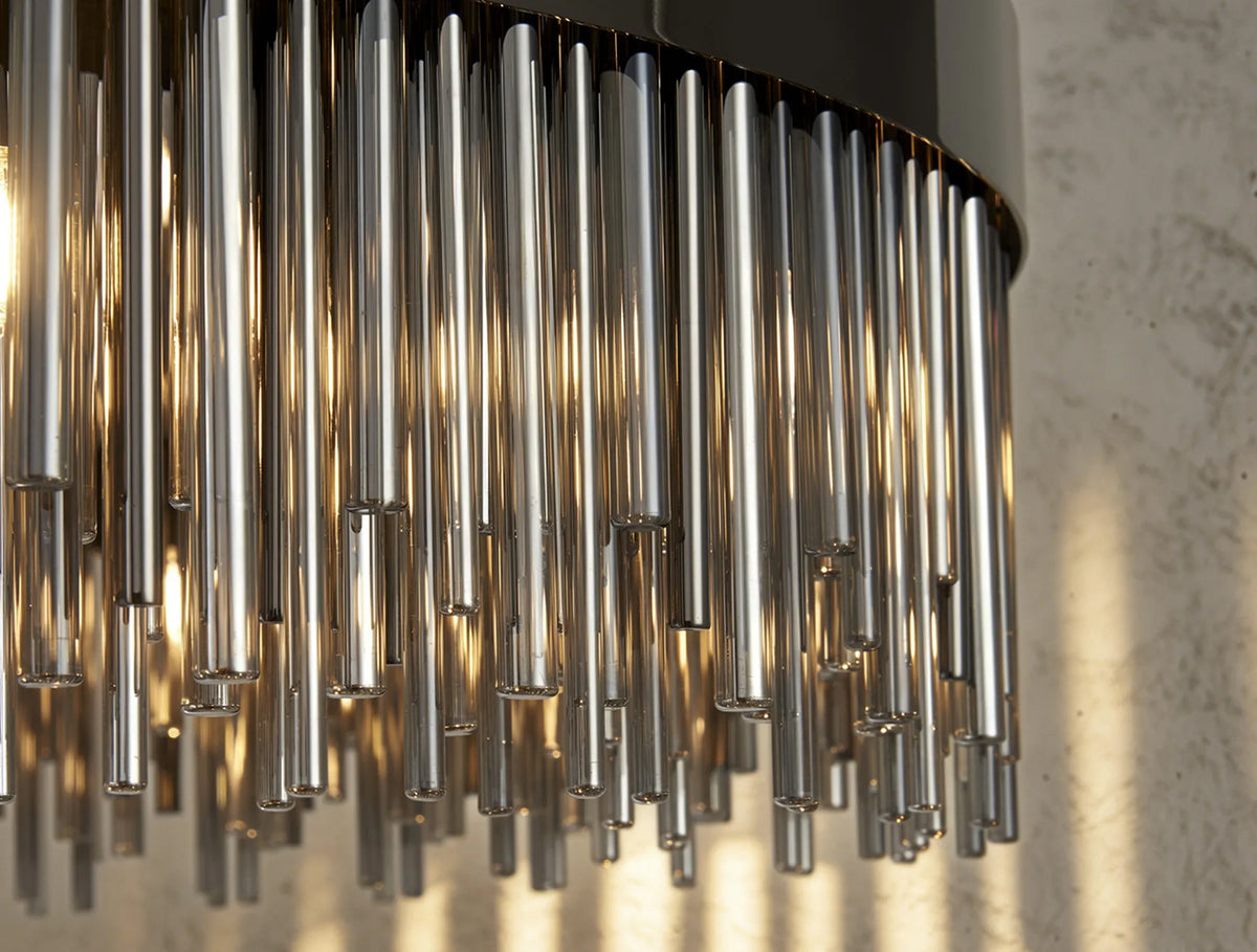 Fabula Kempton Glass Rod Round Pendant Light – Black Chrome & Smoke