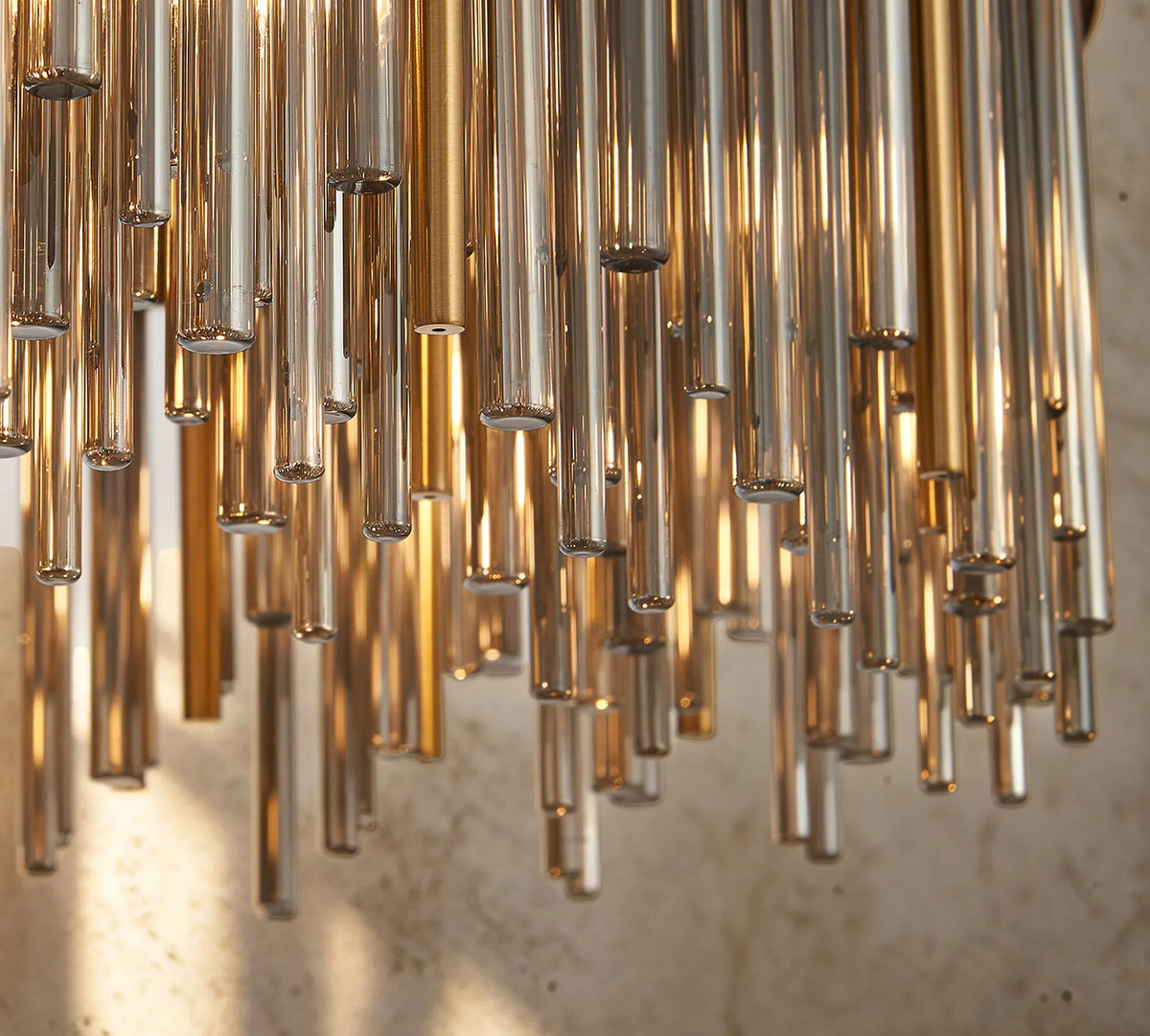 Fabula Kempton Glass Rod Round Pendant Light – Brass & Smoke