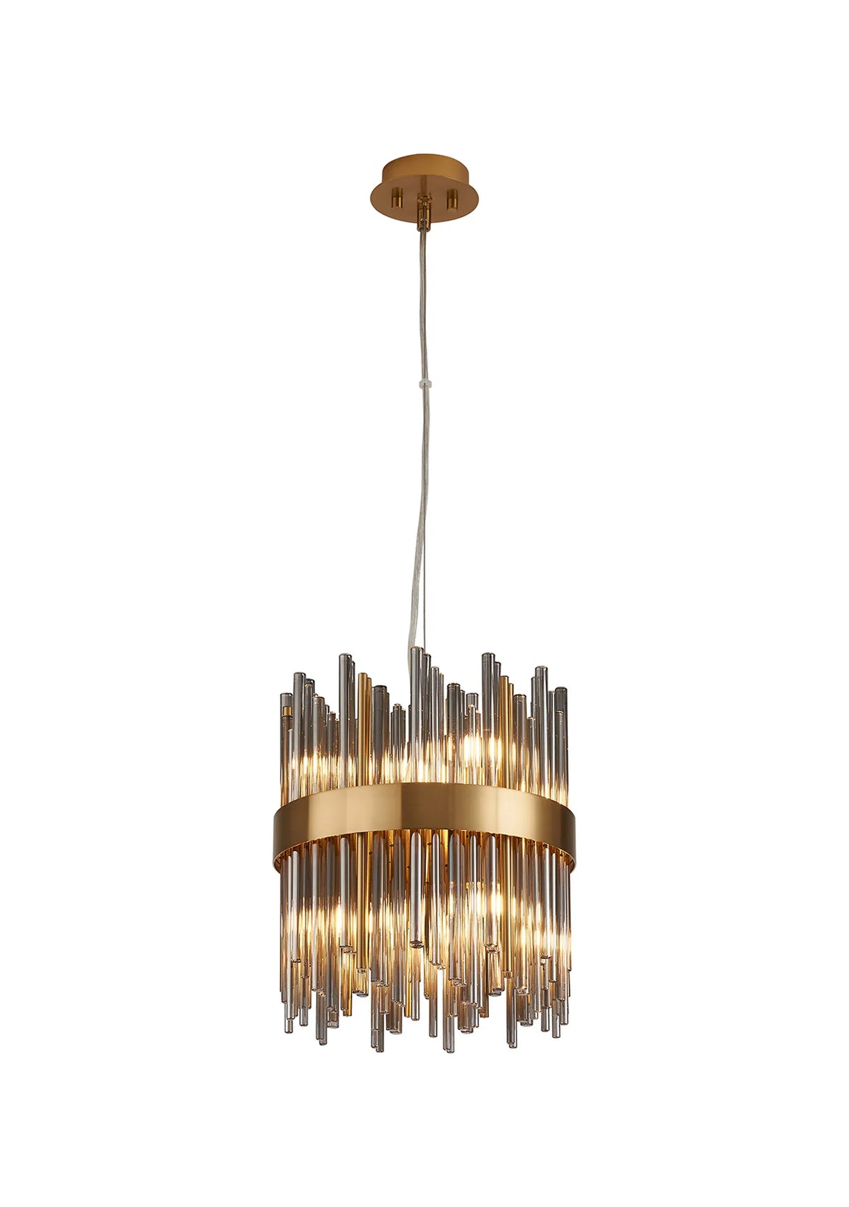 Fabula Kempton Glass Rod Round Pendant Light – Brass & Smoke 26 cm