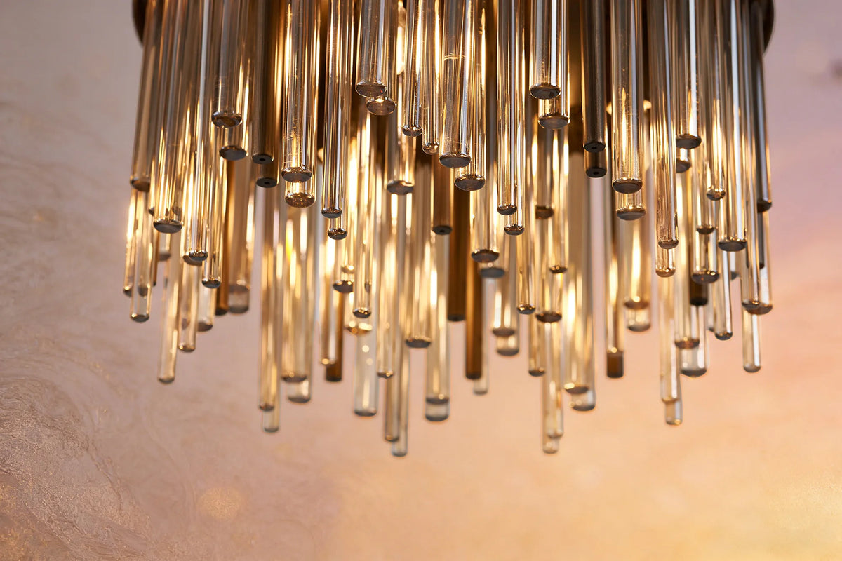 Fabula Kempton Glass Rod Round Pendant Light – Painted Matt Bronze & Cognac