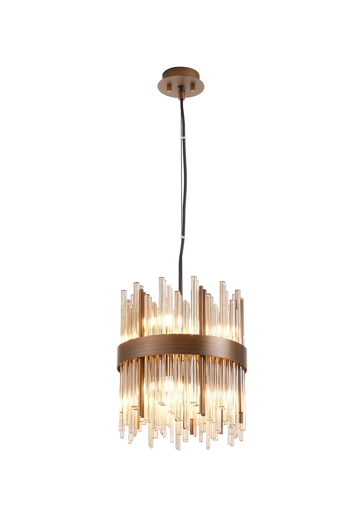 Fabula Kempton Glass Rod Round Pendant Light – Painted Matt Bronze & Cognac 26 cm