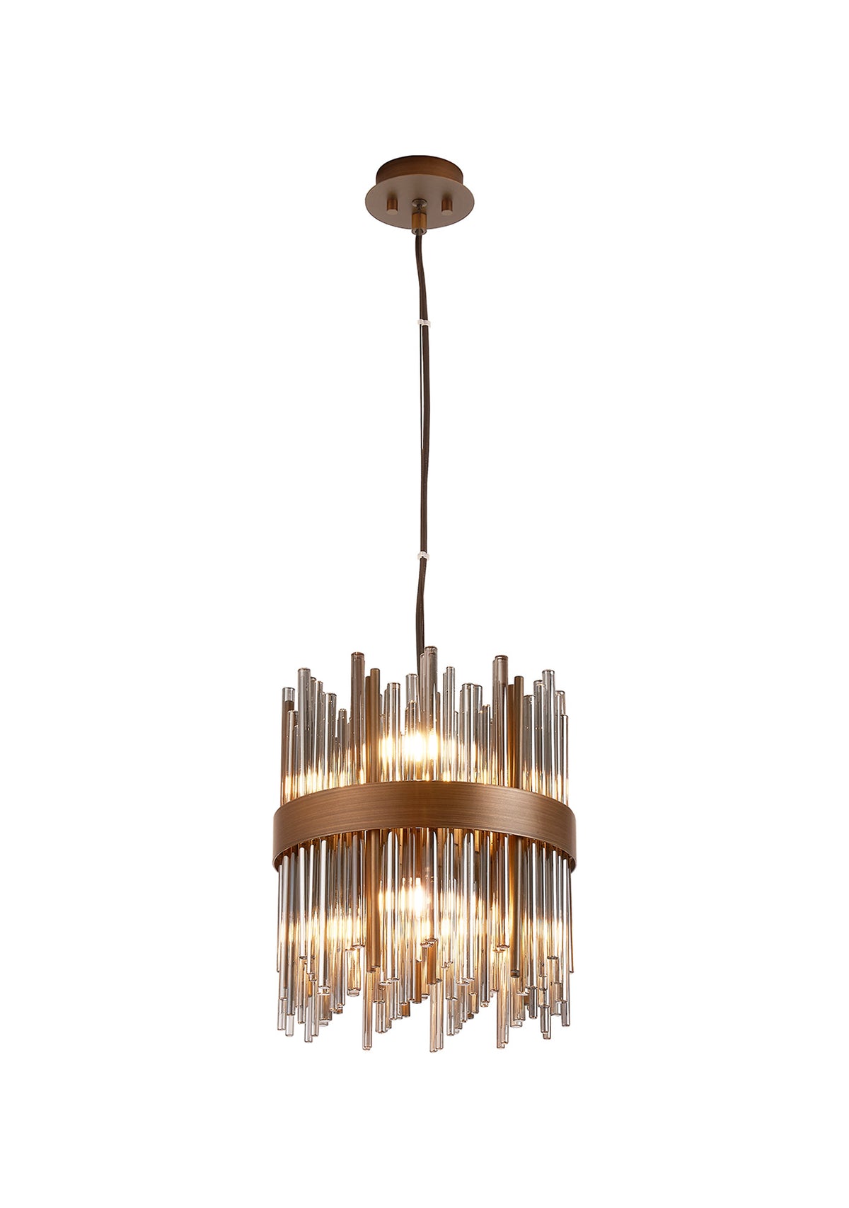 Fabula Kempton Glass Rod Round Pendant Light – Painted Matt Bronze & Smoke 26 cm