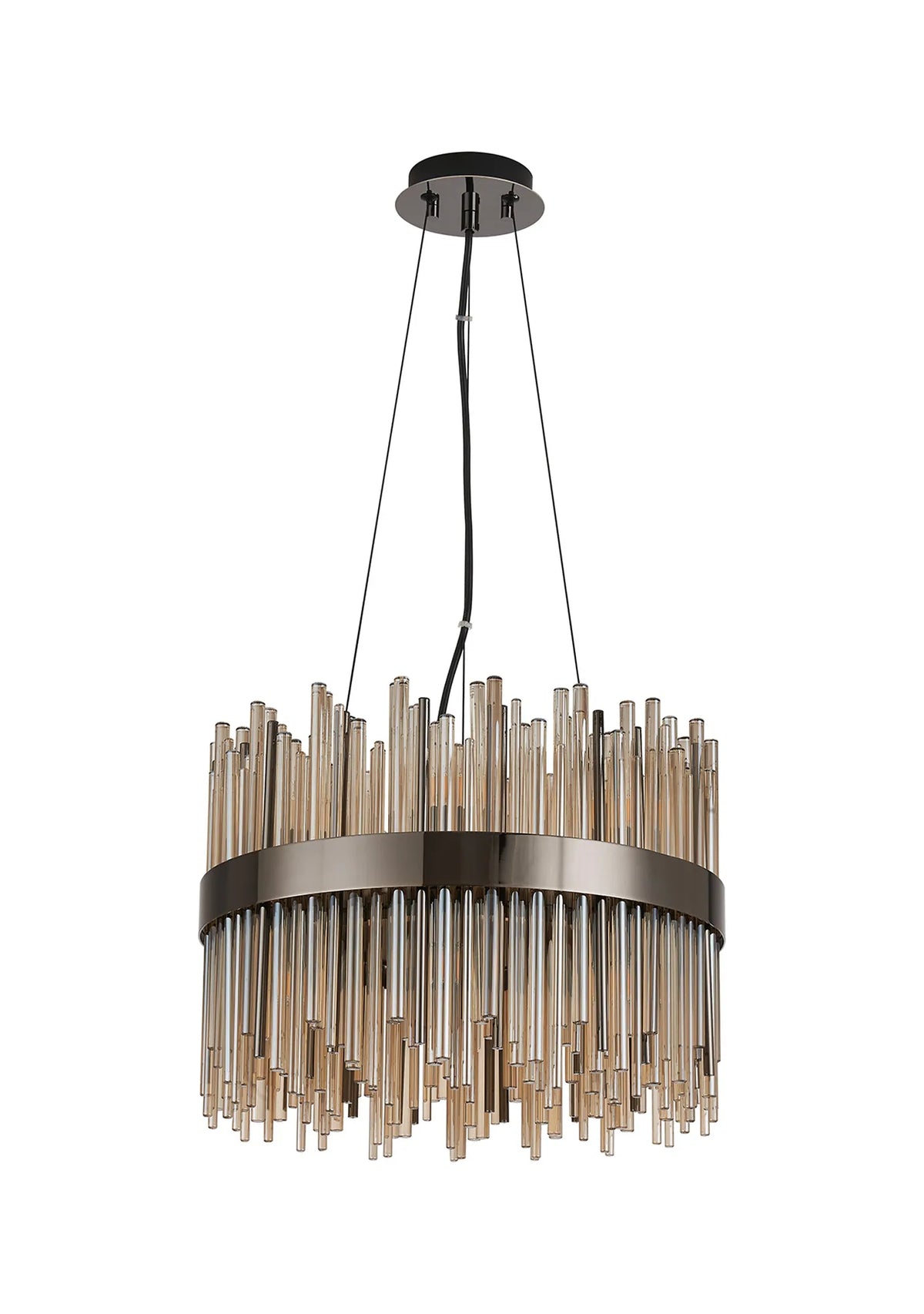 Fabula Kempton Glass Rod Round Pendant Light – Black Chrome & Cognac