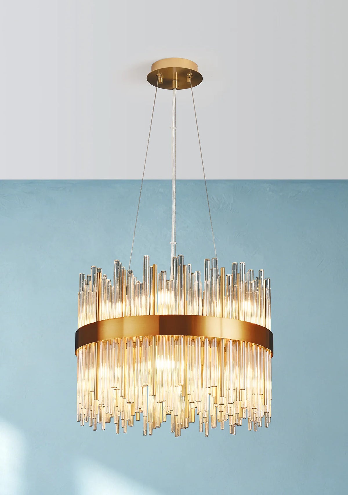 Fabula Kempton Glass Rod Round Pendant Light – Brass & Cognac