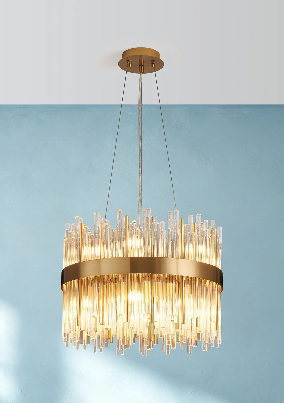 Fabula Kempton Glass Rod Round Pendant Light – Brass & Clear