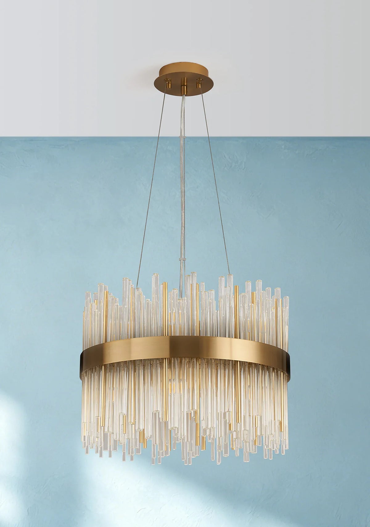 Fabula Kempton Glass Rod Round Pendant Light – Brass & Clear