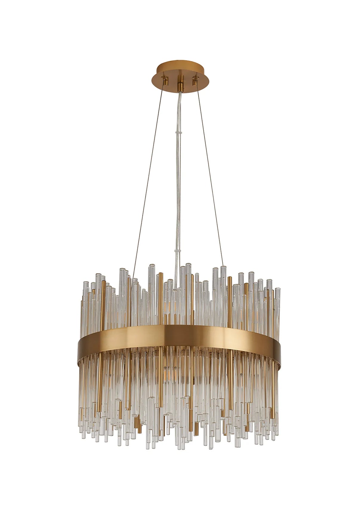 Fabula Kempton Glass Rod Round Pendant Light – Brass & Clear