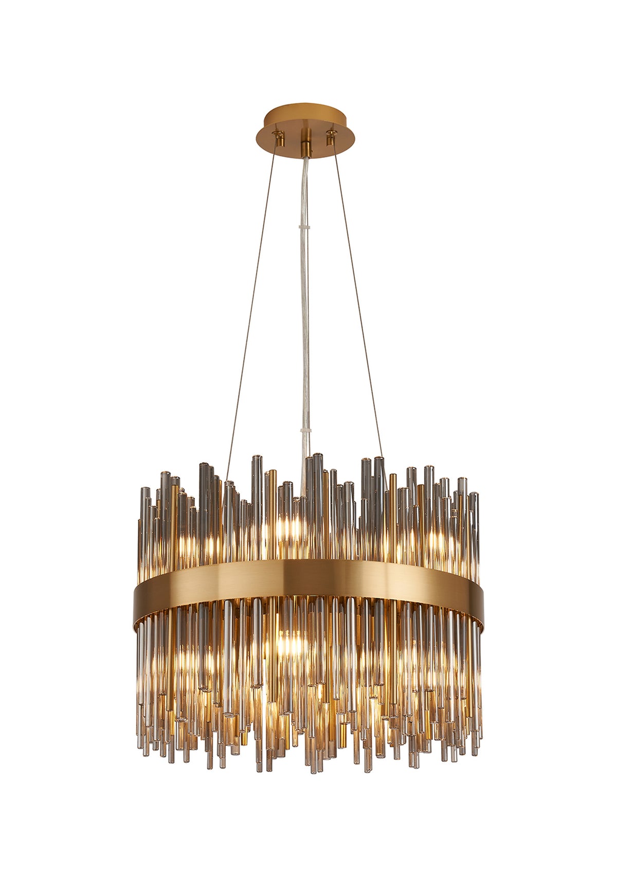 Fabula Kempton Glass Rod Round Pendant Light – Brass & Smoke 40 cm