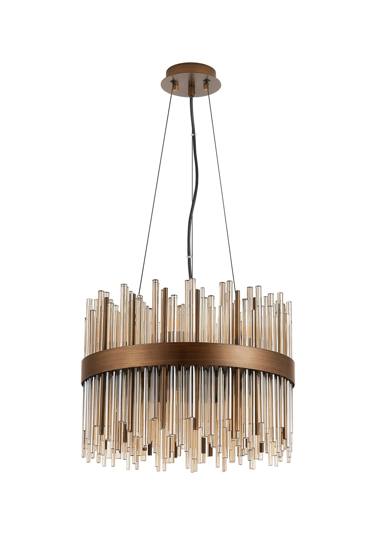 Fabula Kempton Glass Rod Round Pendant Light – Painted Matt Bronze & Cognac