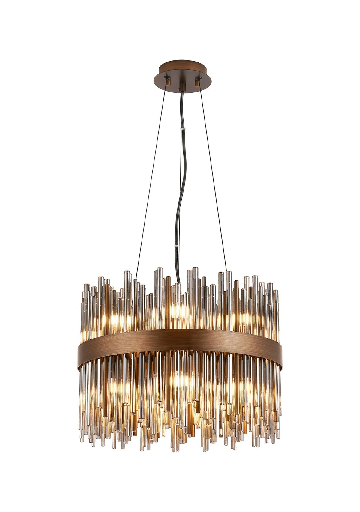 Fabula Kempton Glass Rod Round Pendant Light – Painted Matt Bronze & Smoke 40 cm