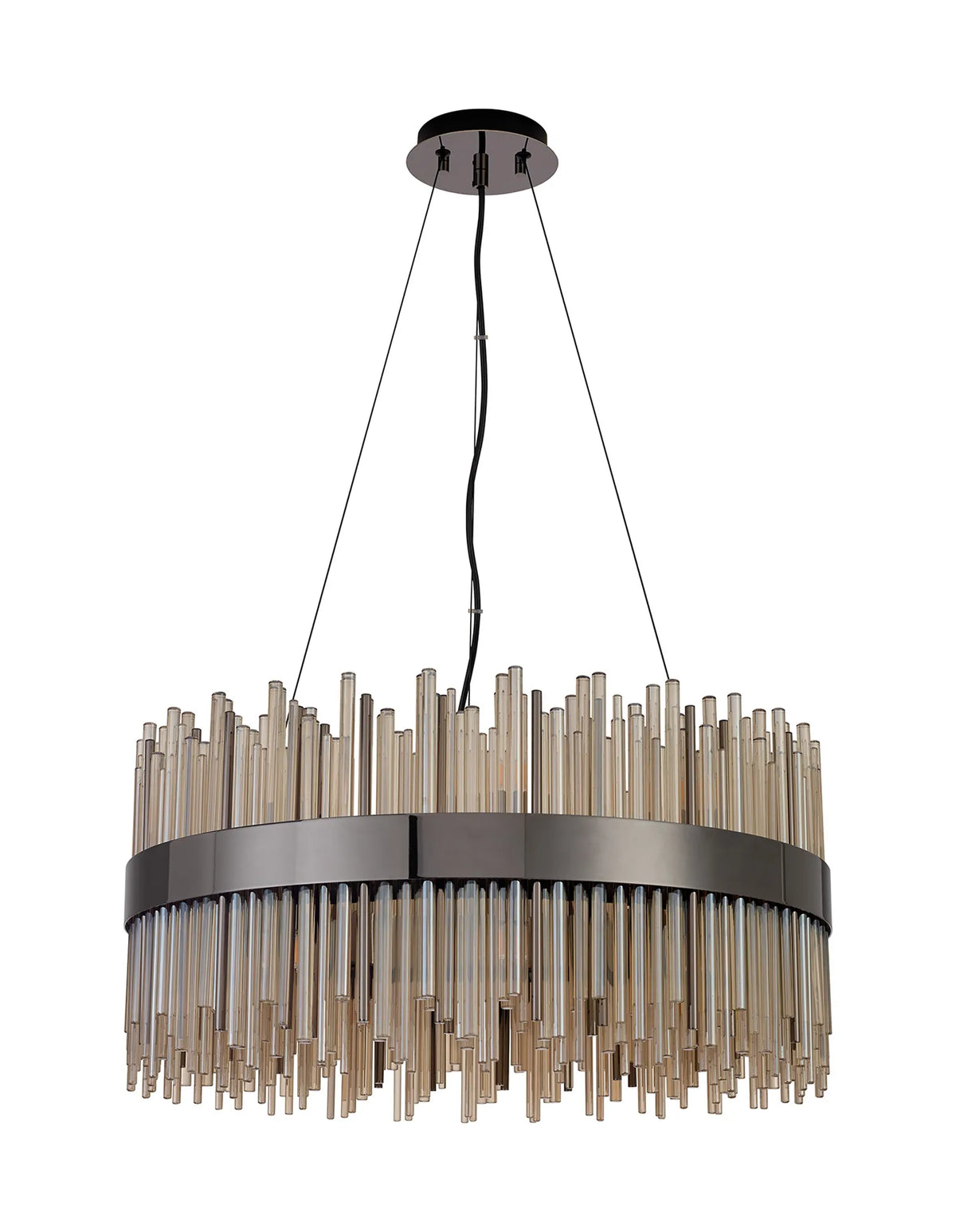 Fabula Kempton Glass Rod Round Pendant Light – Black Chrome & Cognac